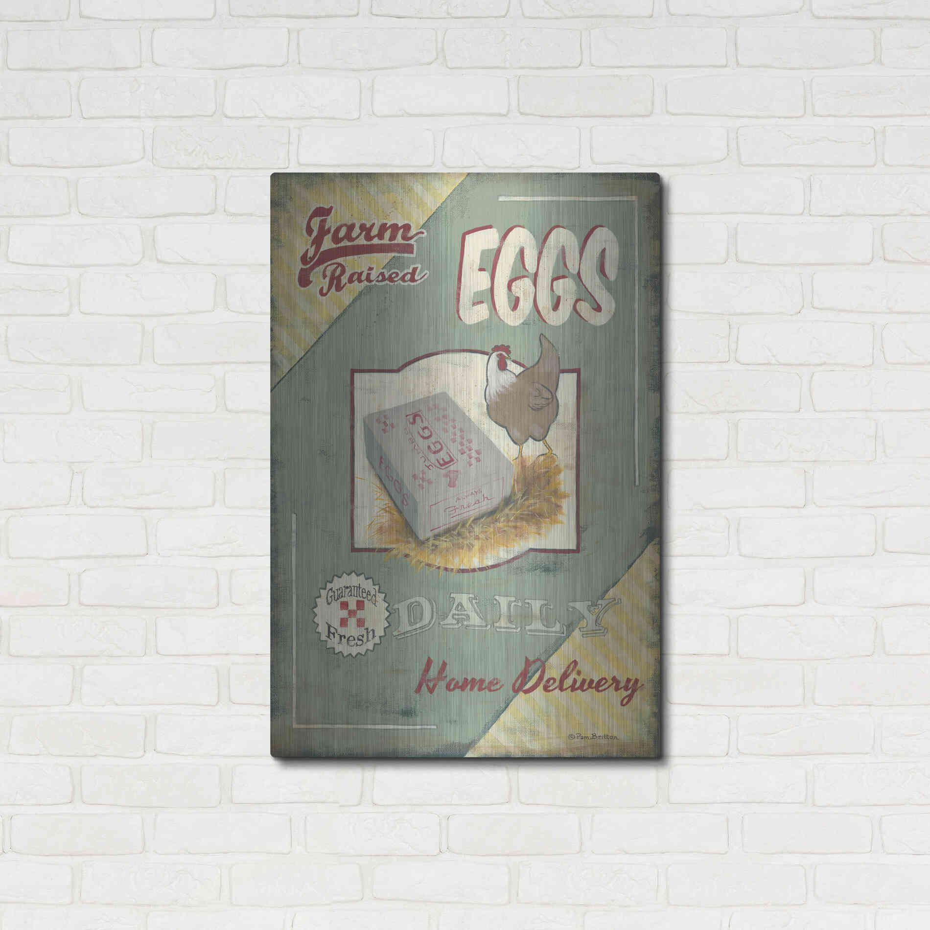 Luxe Metal Art 'Farm Raised Eggs' by Pam Britton, Metal Wall Art,24x36