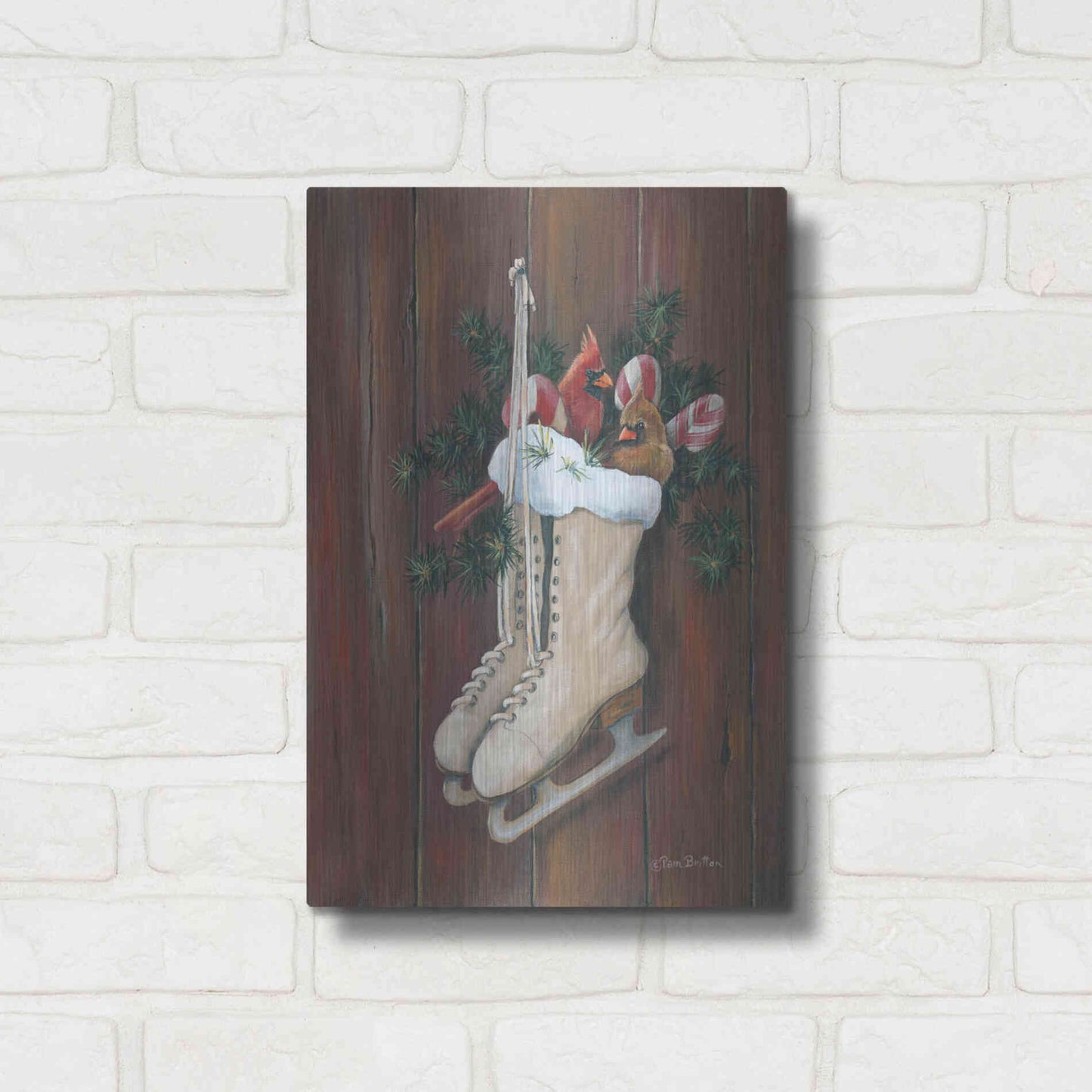 Luxe Metal Art 'Cardinals & Skates' by Pam Britton, Metal Wall Art,12x16