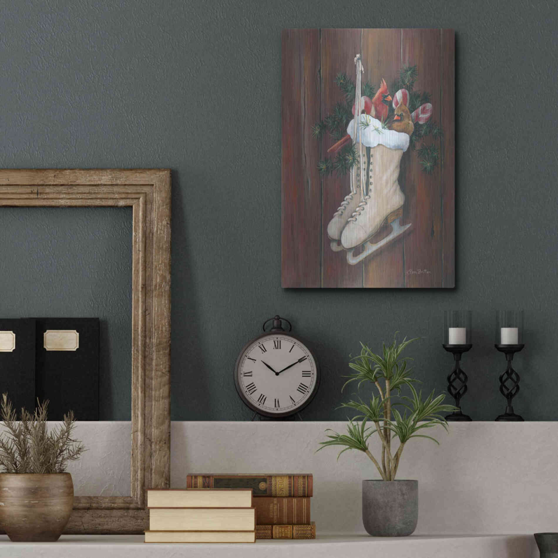 Luxe Metal Art 'Cardinals & Skates' by Pam Britton, Metal Wall Art,12x16