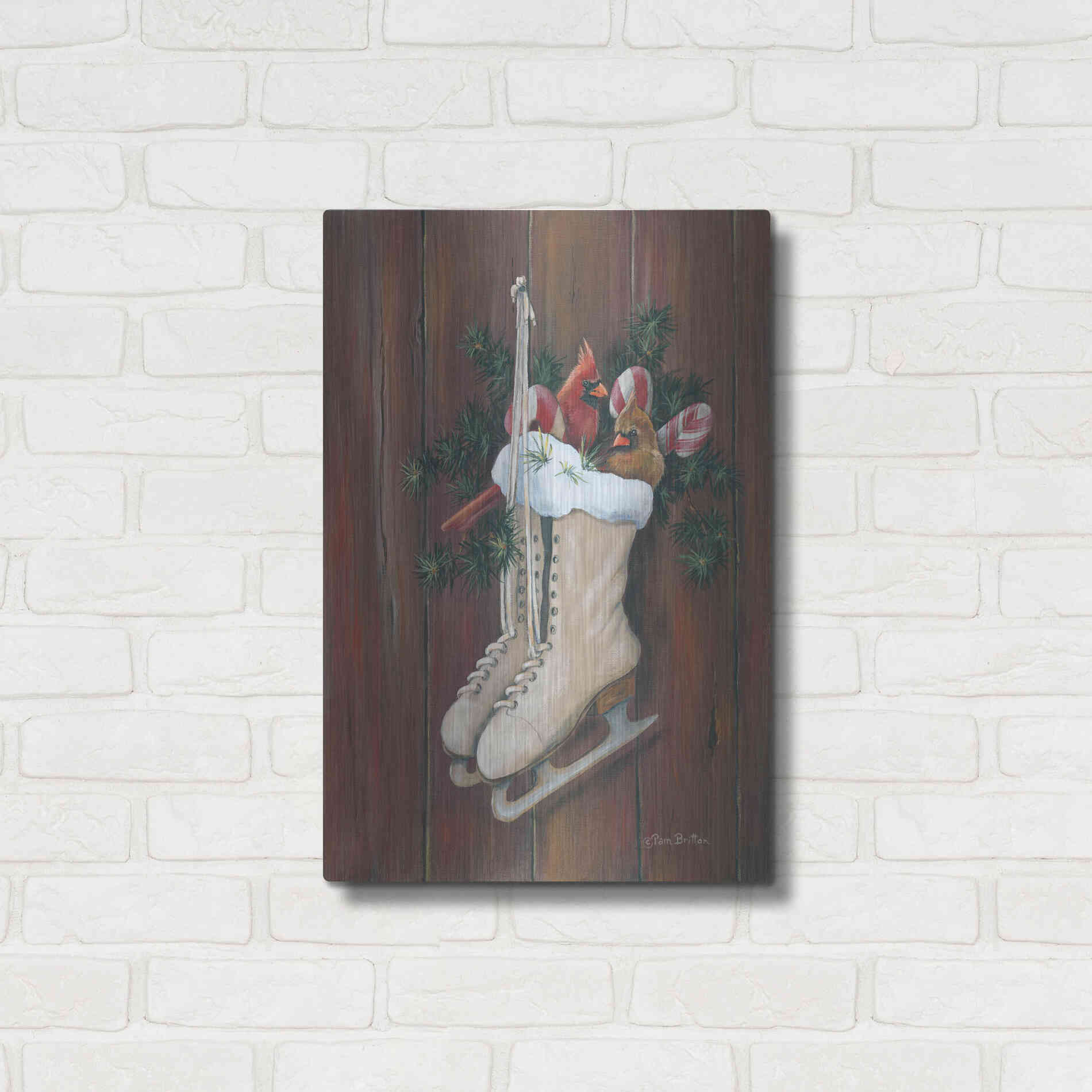Luxe Metal Art 'Cardinals & Skates' by Pam Britton, Metal Wall Art,16x24