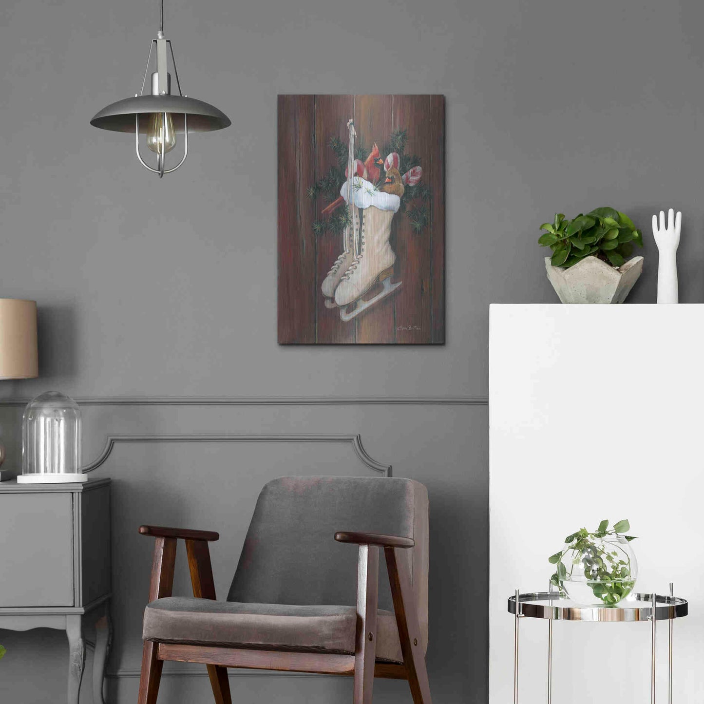 Luxe Metal Art 'Cardinals & Skates' by Pam Britton, Metal Wall Art,16x24