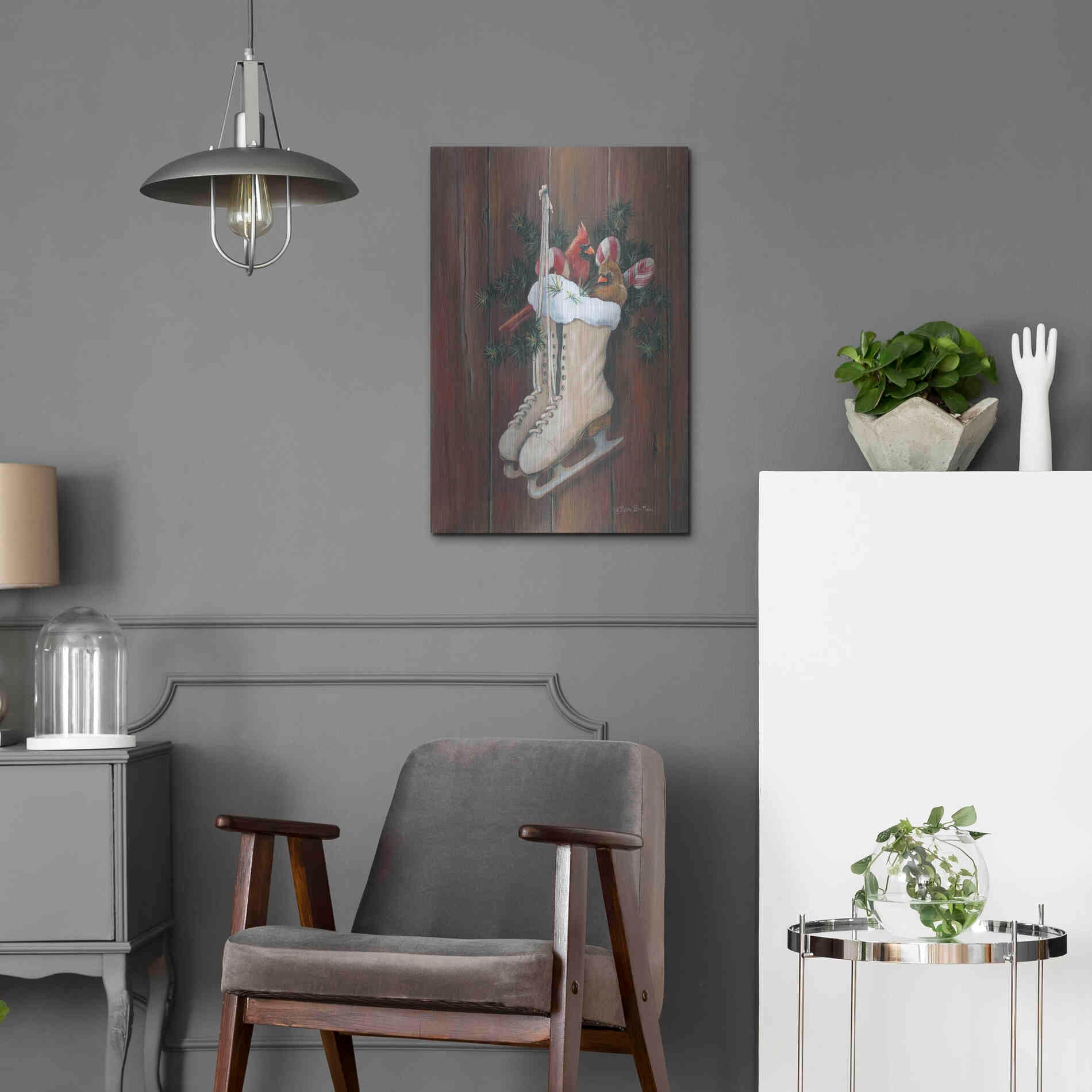 Luxe Metal Art 'Cardinals & Skates' by Pam Britton, Metal Wall Art,16x24