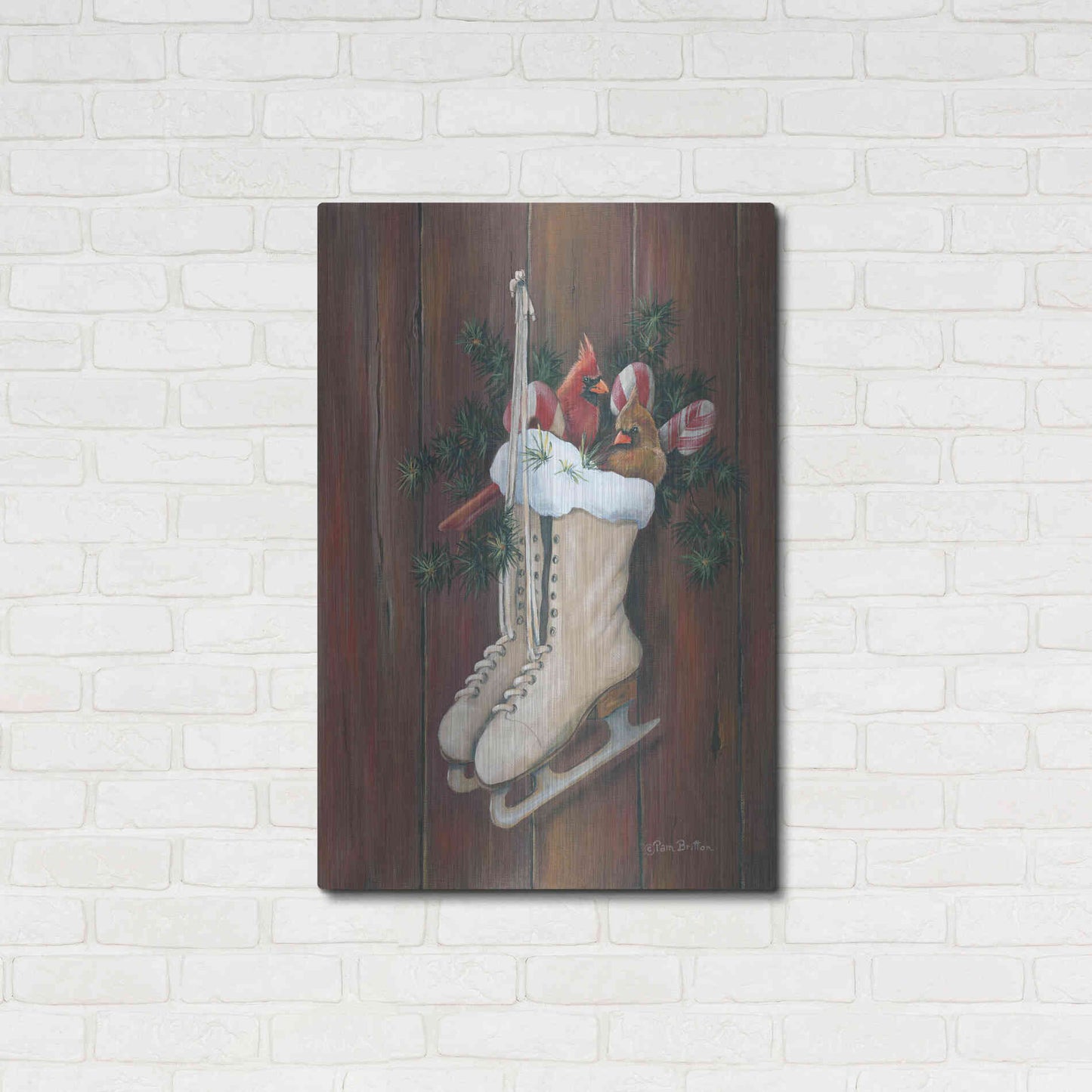 Luxe Metal Art 'Cardinals & Skates' by Pam Britton, Metal Wall Art,24x36