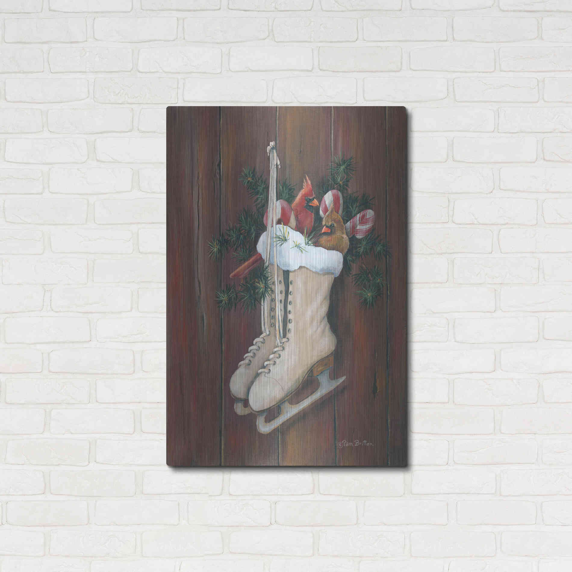 Luxe Metal Art 'Cardinals & Skates' by Pam Britton, Metal Wall Art,24x36