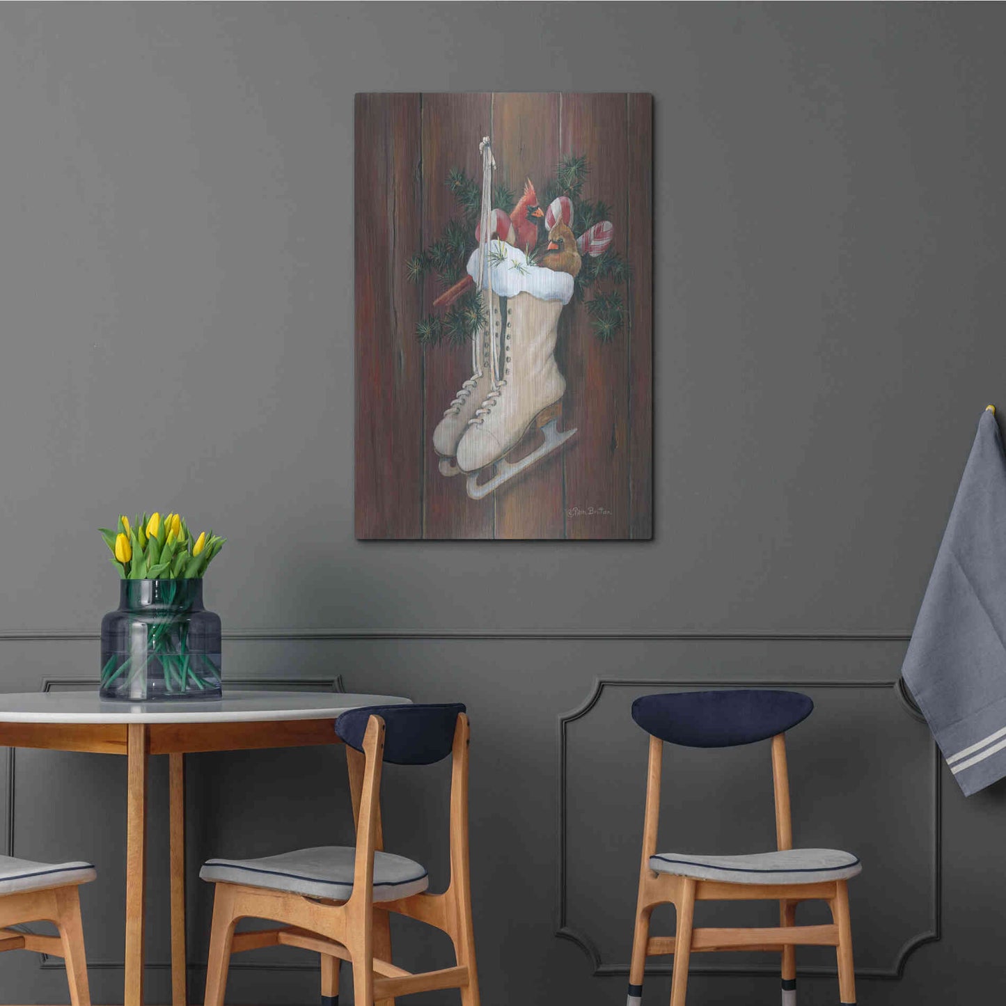 Luxe Metal Art 'Cardinals & Skates' by Pam Britton, Metal Wall Art,24x36