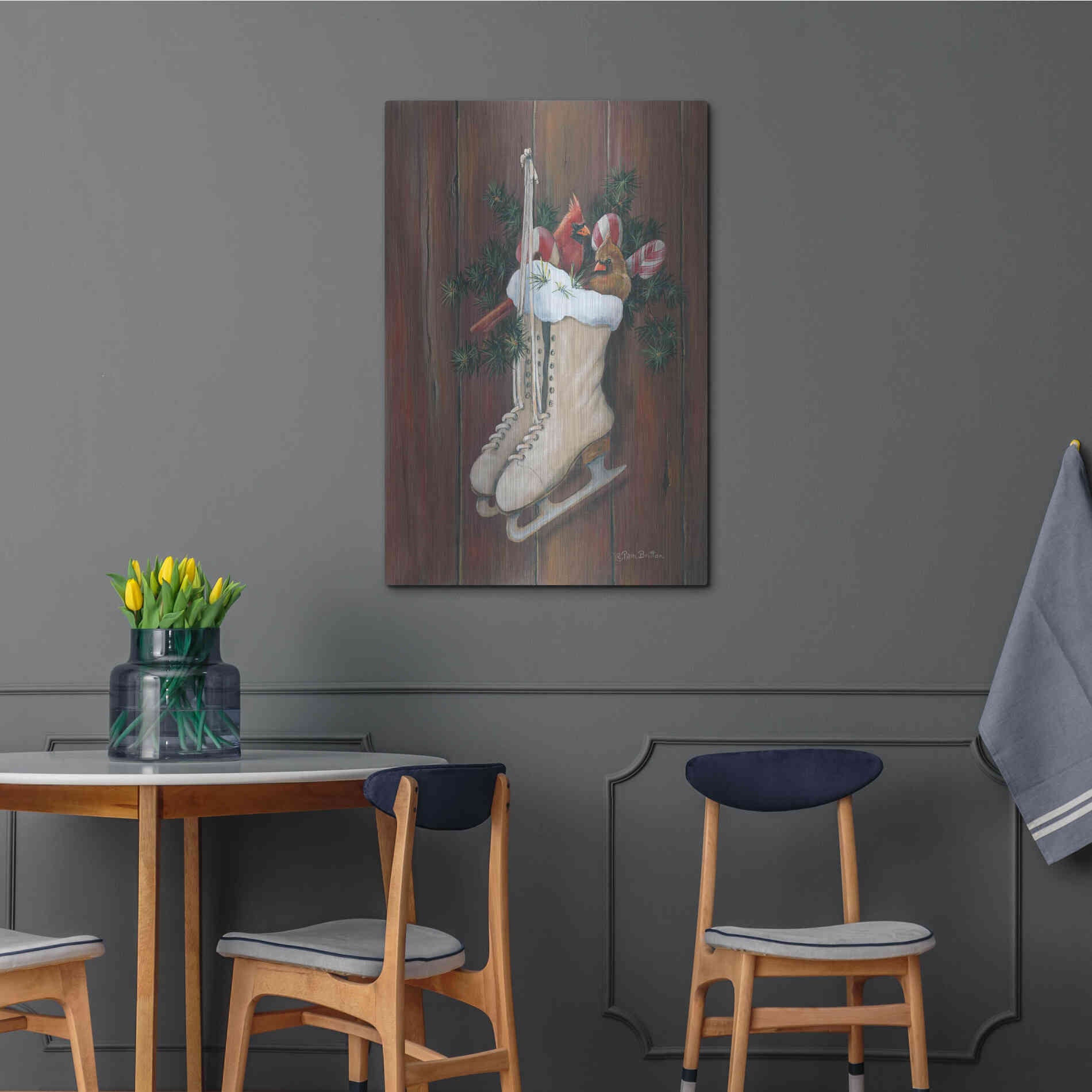 Luxe Metal Art 'Cardinals & Skates' by Pam Britton, Metal Wall Art,24x36