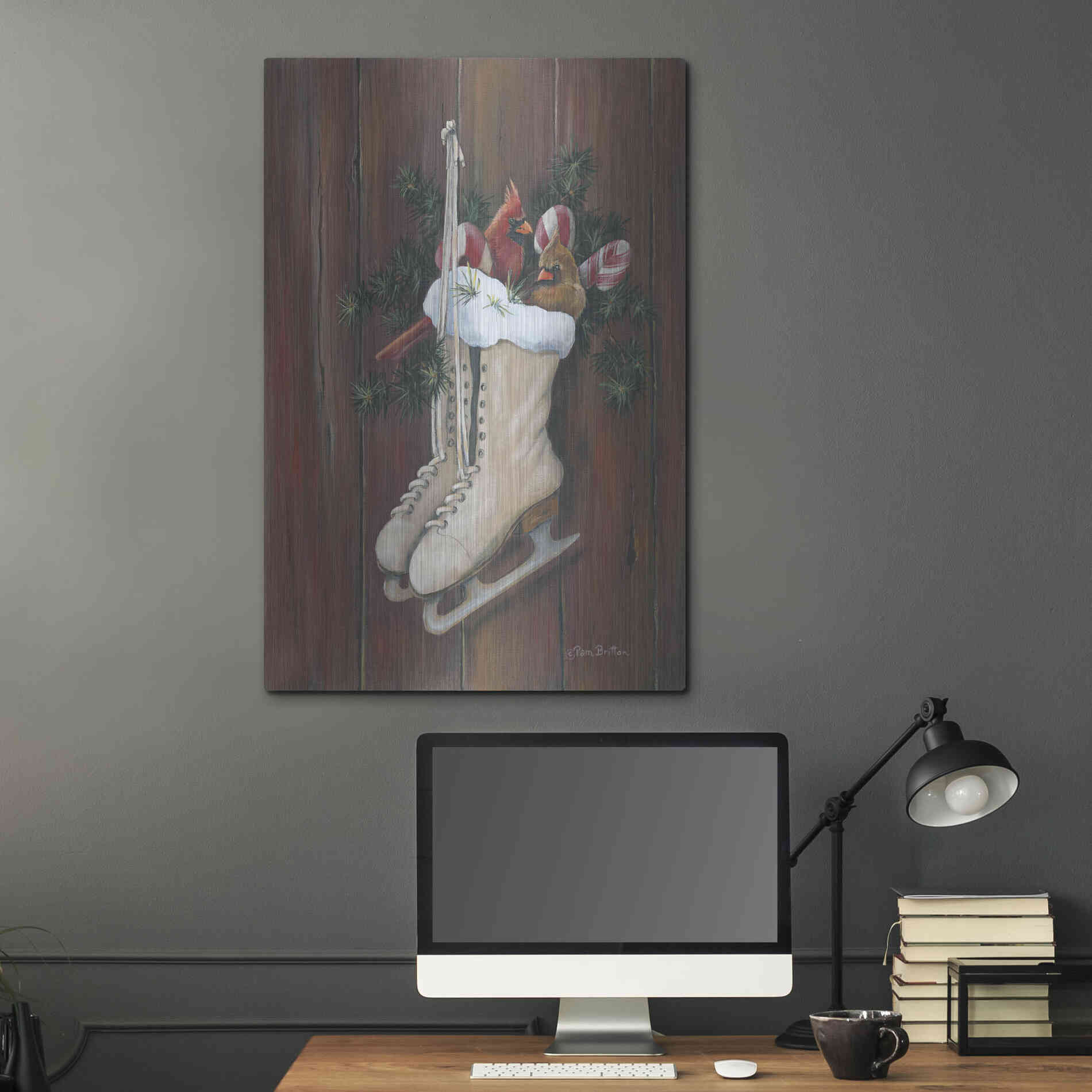 Luxe Metal Art 'Cardinals & Skates' by Pam Britton, Metal Wall Art,24x36