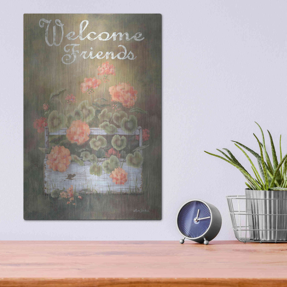 Luxe Metal Art 'Spring Geraniums' by Pam Britton, Metal Wall Art,12x16