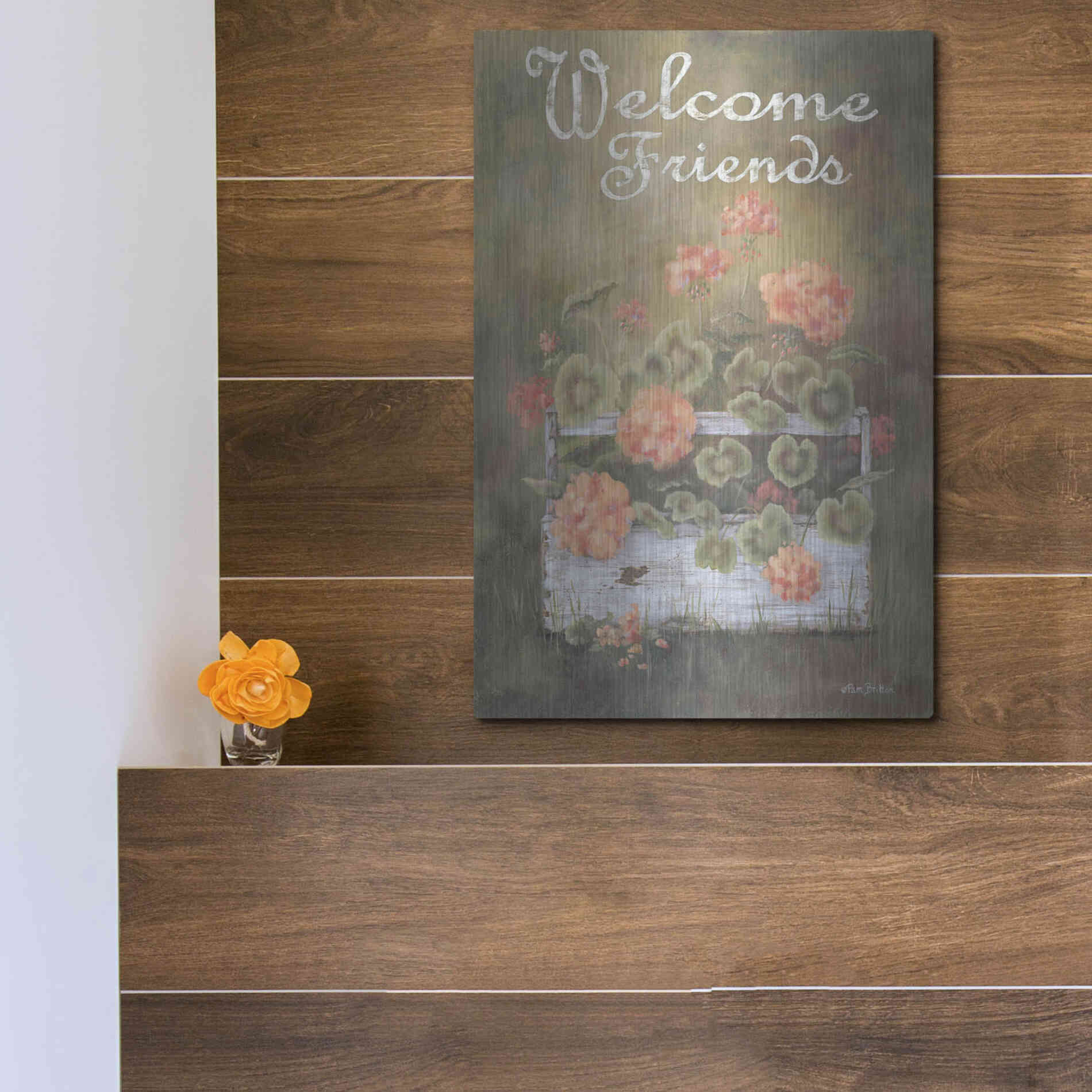 Luxe Metal Art 'Spring Geraniums' by Pam Britton, Metal Wall Art,12x16