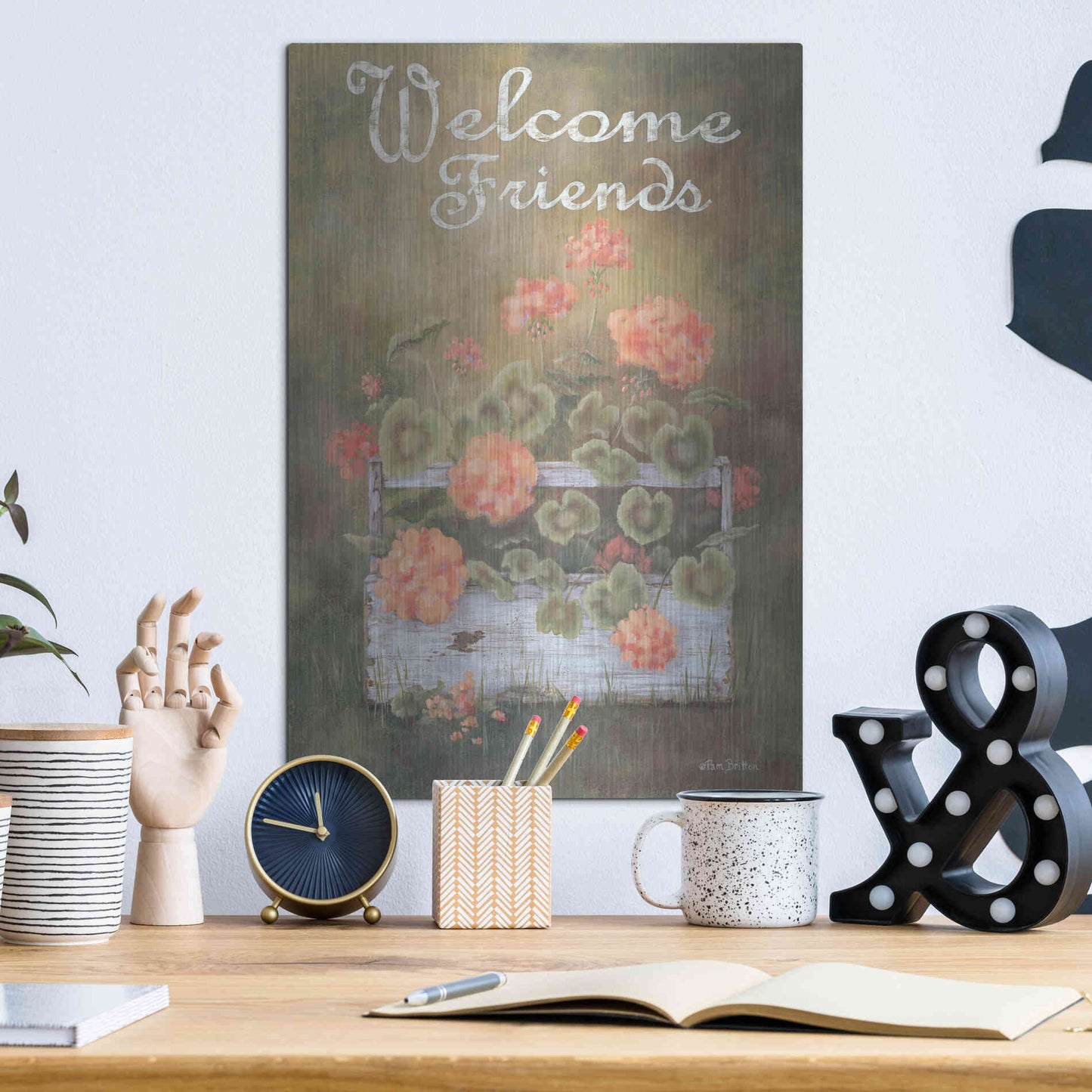 Luxe Metal Art 'Spring Geraniums' by Pam Britton, Metal Wall Art,12x16