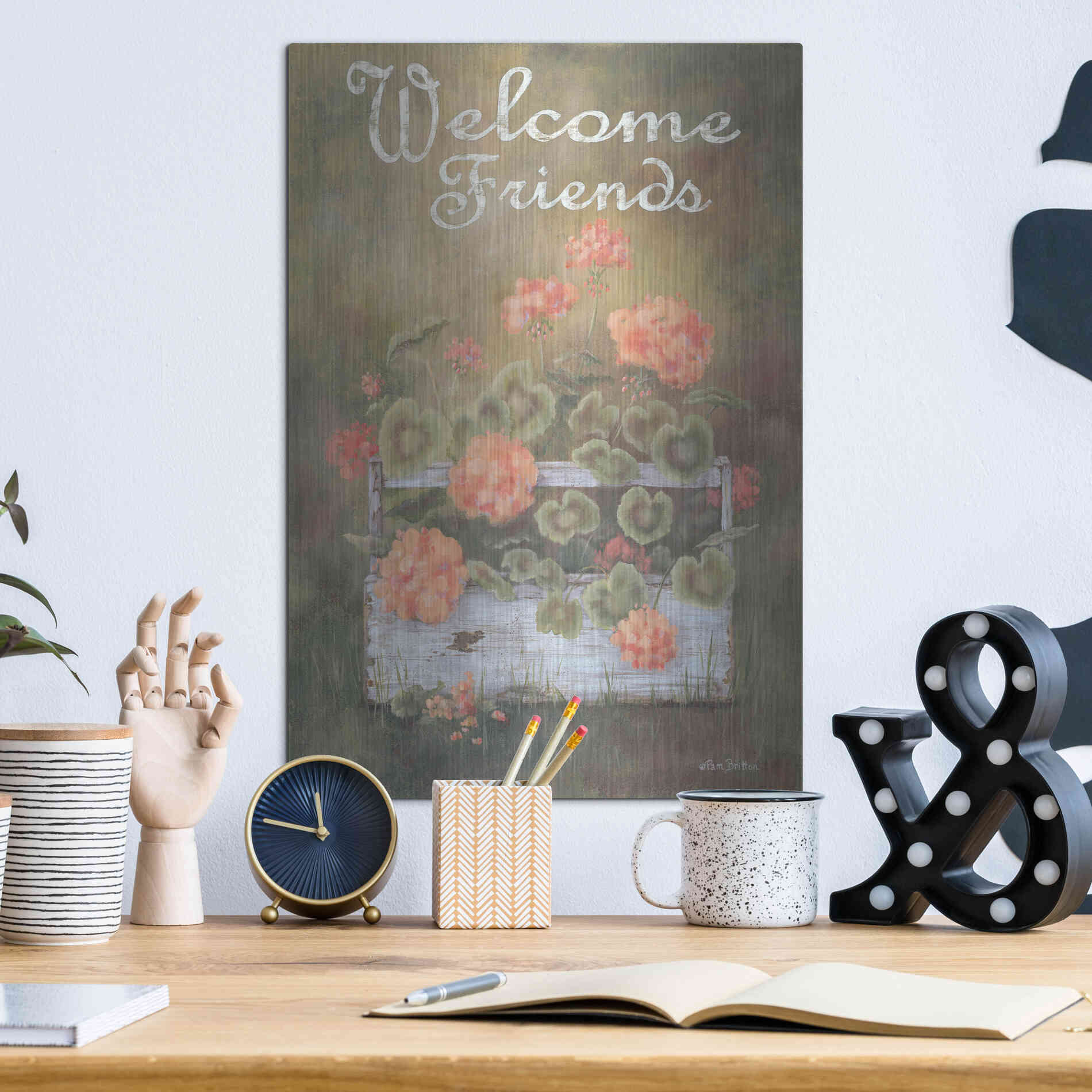 Luxe Metal Art 'Spring Geraniums' by Pam Britton, Metal Wall Art,12x16