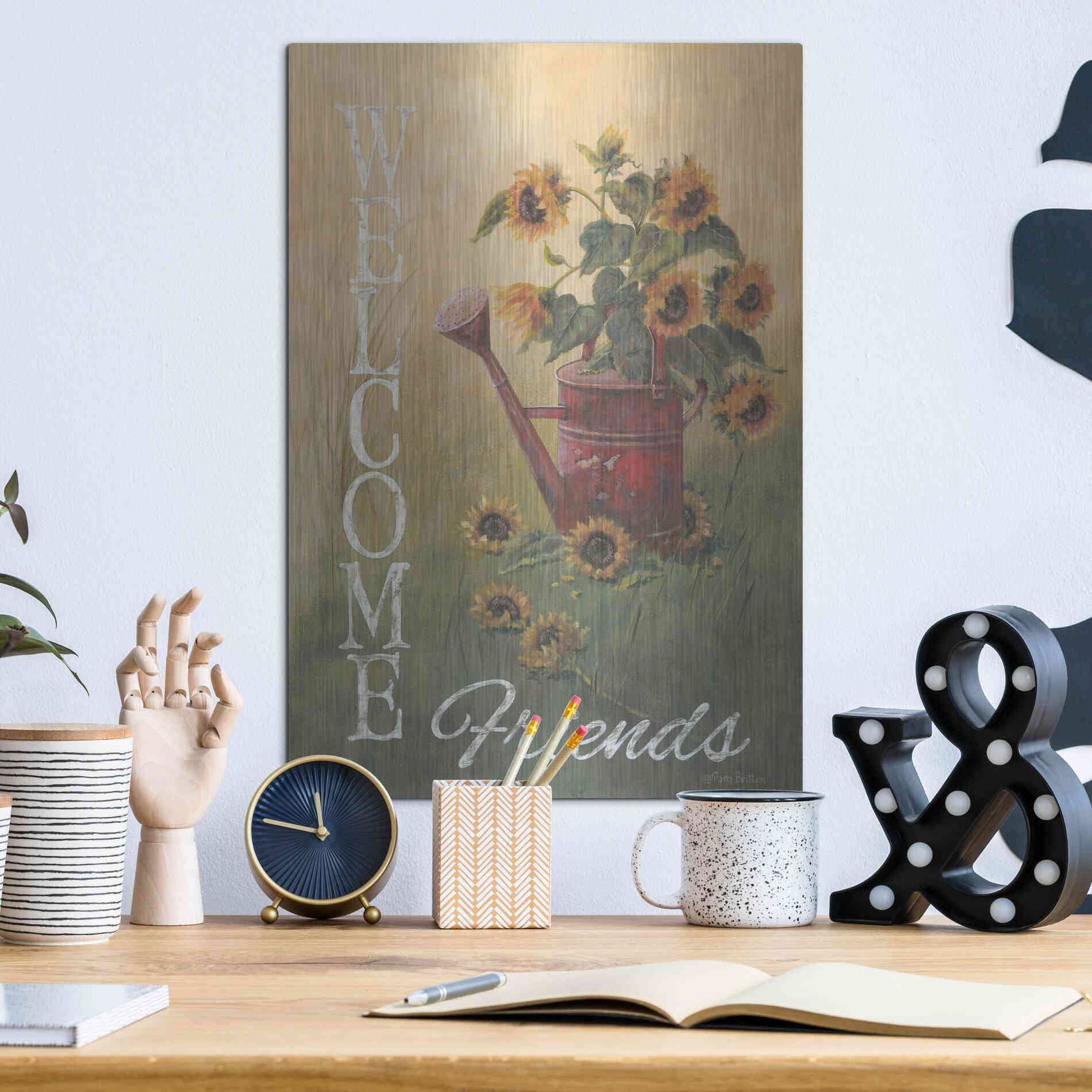 Luxe Metal Art 'A Sunflower Welcome' by Pam Britton, Metal Wall Art,12x16