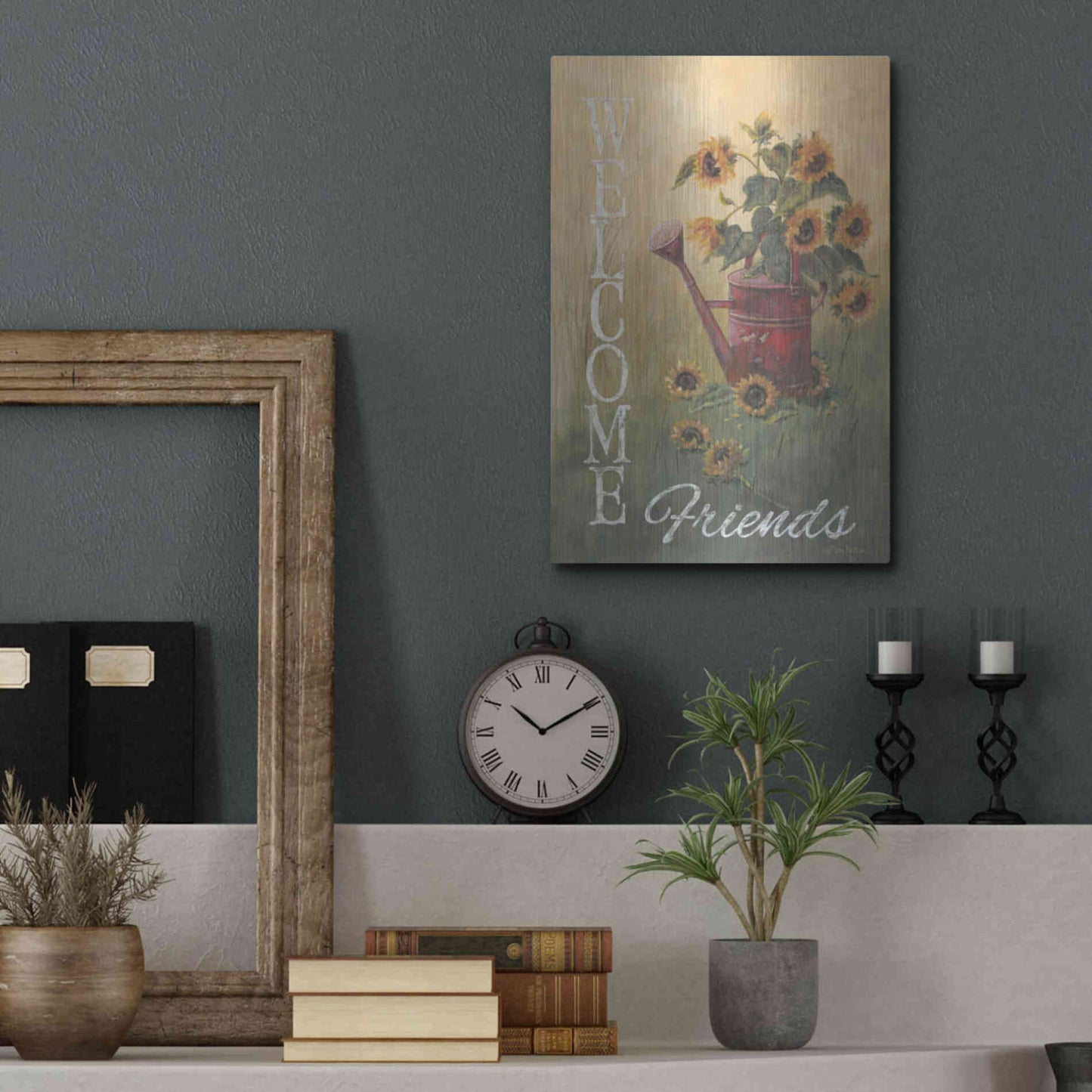 Luxe Metal Art 'A Sunflower Welcome' by Pam Britton, Metal Wall Art,12x16