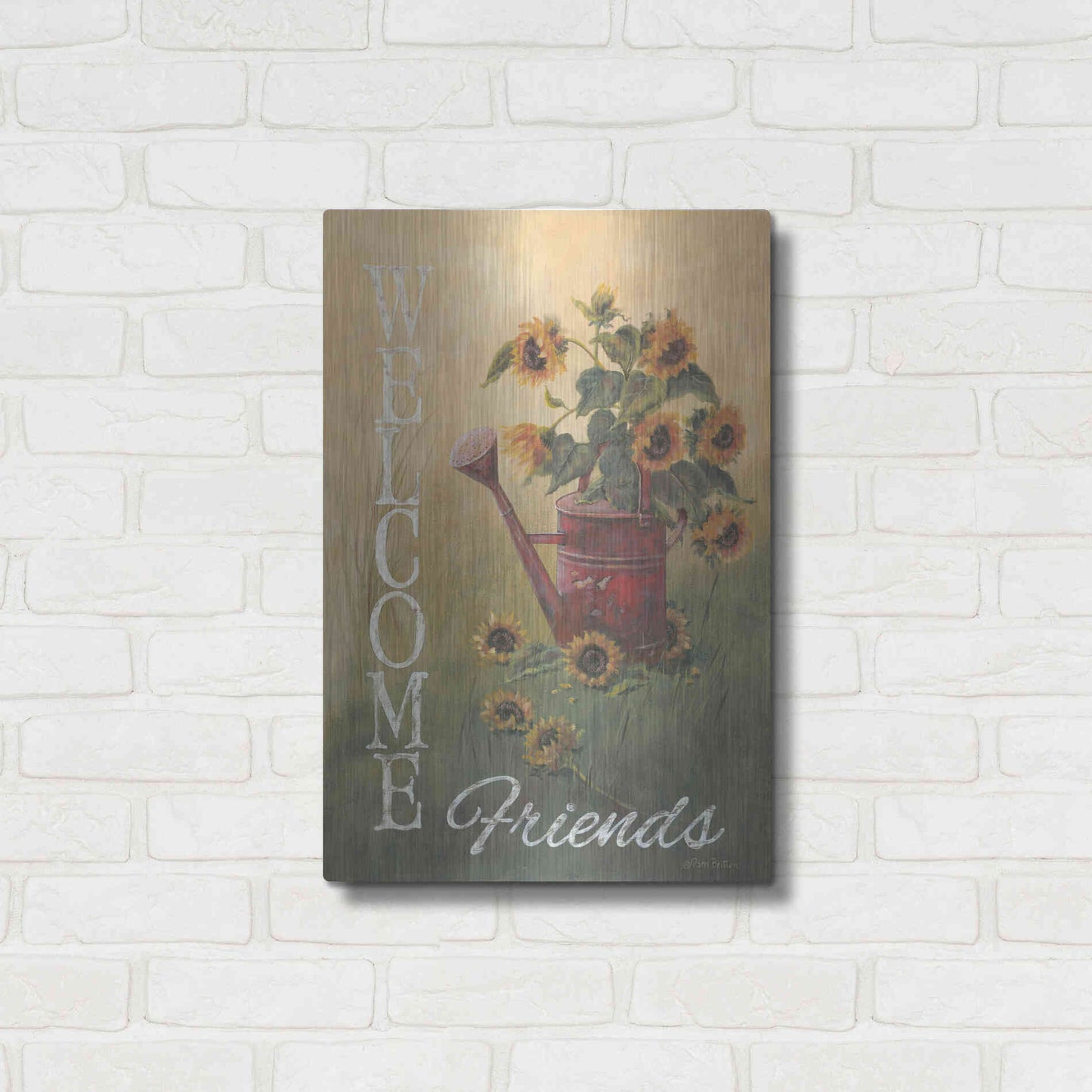 Luxe Metal Art 'A Sunflower Welcome' by Pam Britton, Metal Wall Art,16x24