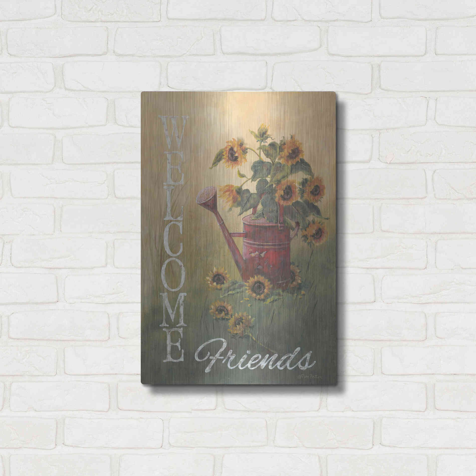 Luxe Metal Art 'A Sunflower Welcome' by Pam Britton, Metal Wall Art,16x24