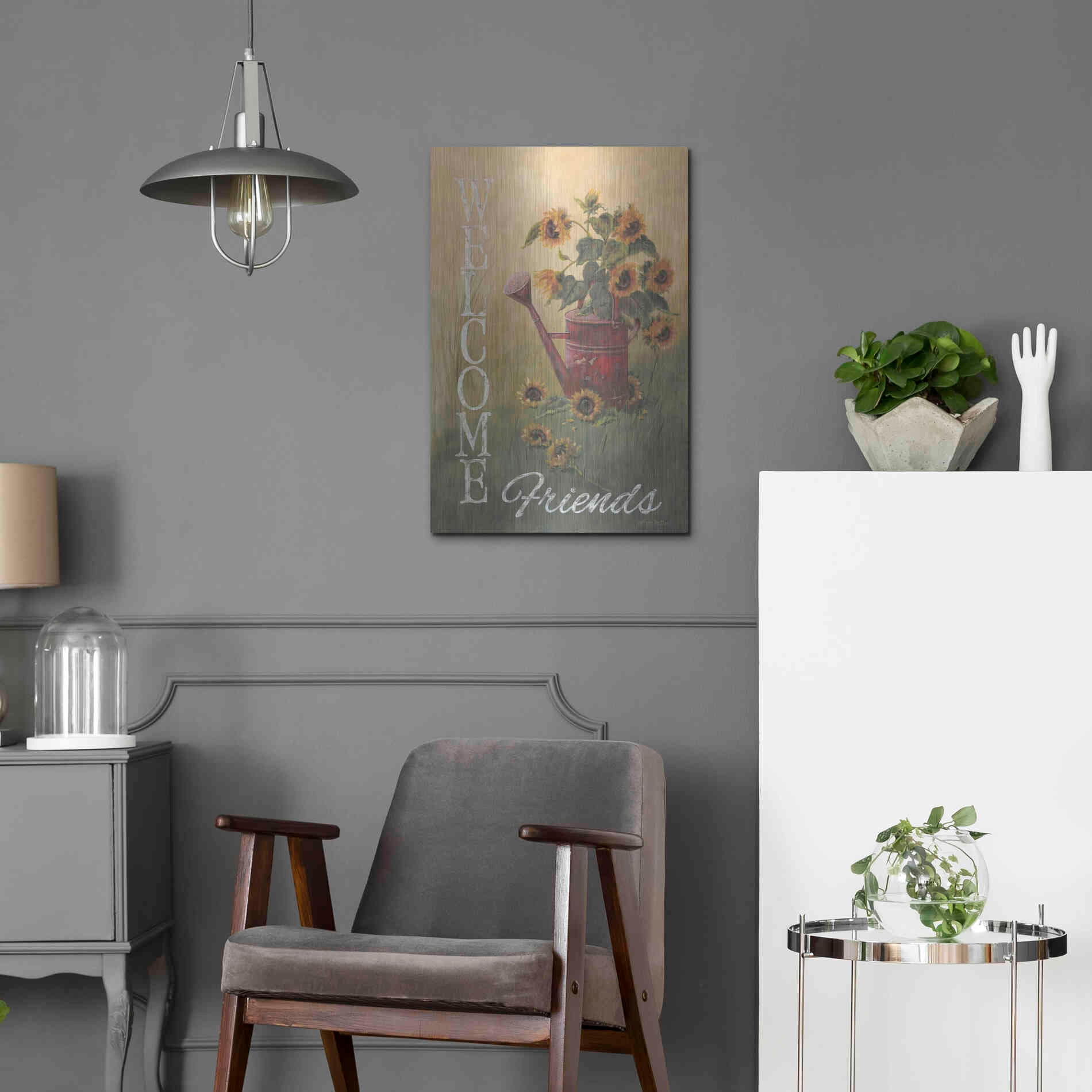 Luxe Metal Art 'A Sunflower Welcome' by Pam Britton, Metal Wall Art,16x24