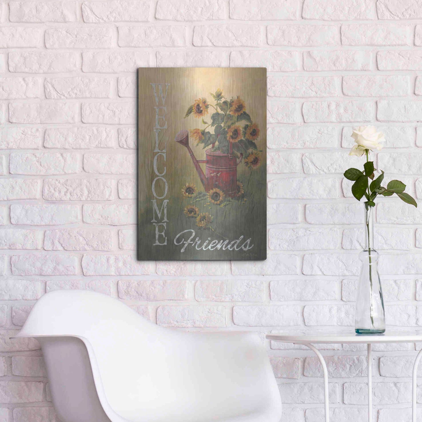 Luxe Metal Art 'A Sunflower Welcome' by Pam Britton, Metal Wall Art,16x24