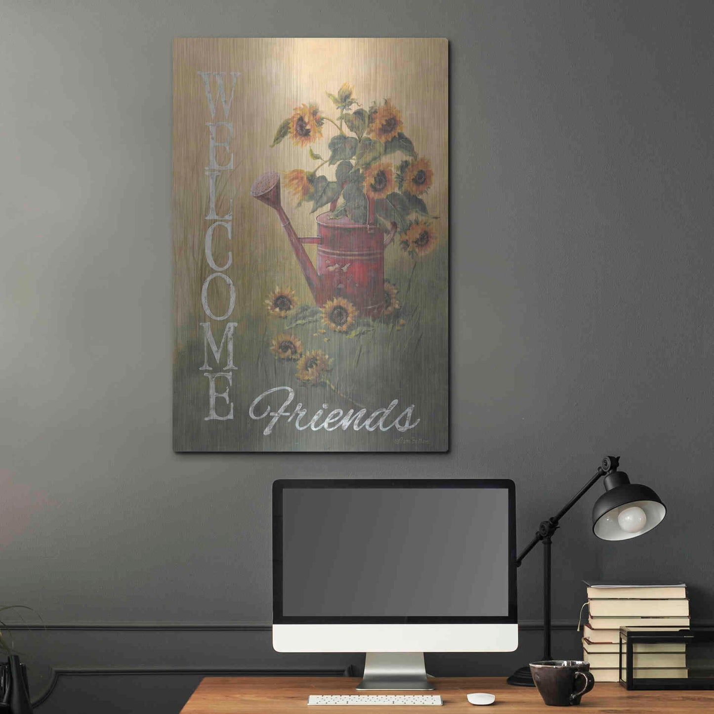 Luxe Metal Art 'A Sunflower Welcome' by Pam Britton, Metal Wall Art,24x36