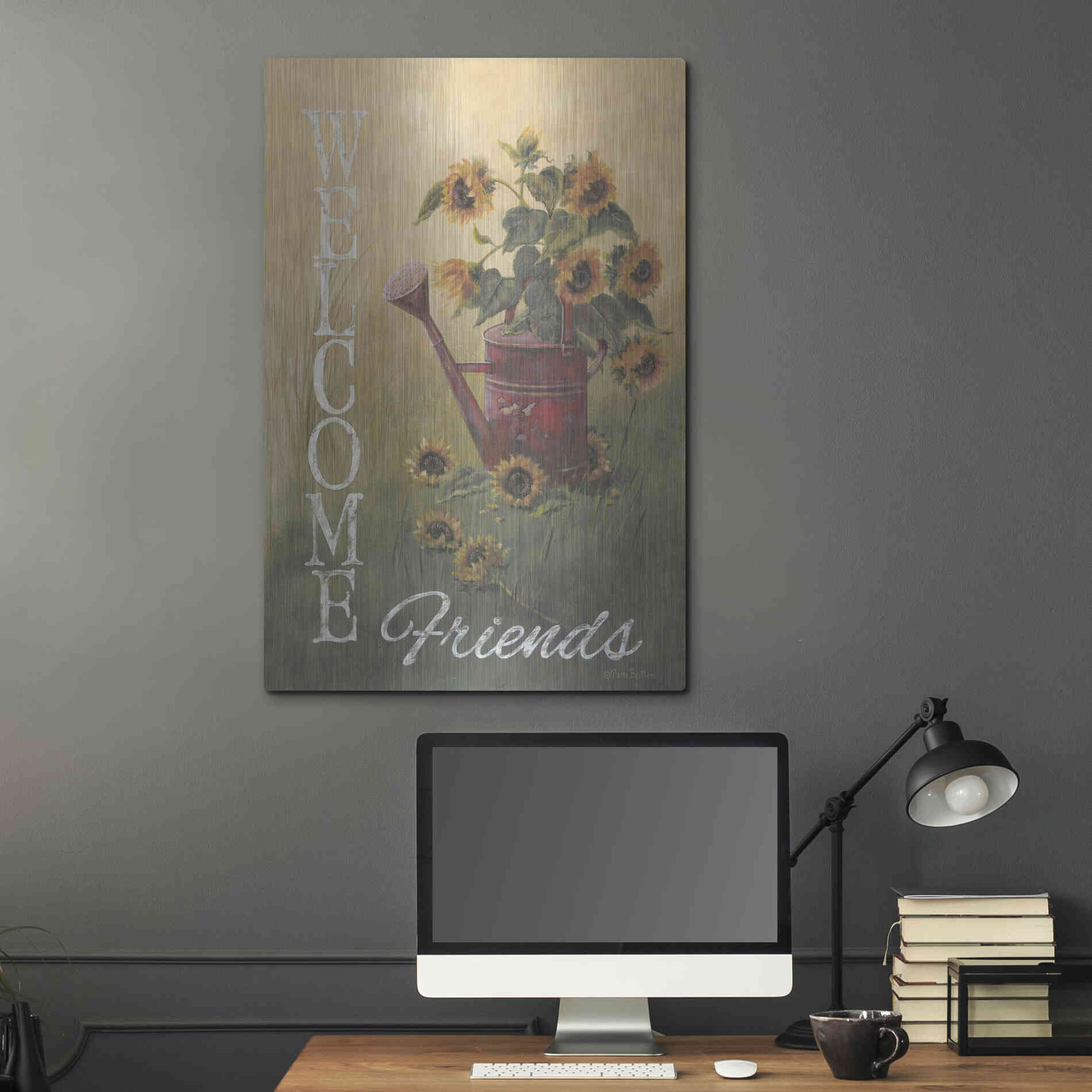 Luxe Metal Art 'A Sunflower Welcome' by Pam Britton, Metal Wall Art,24x36