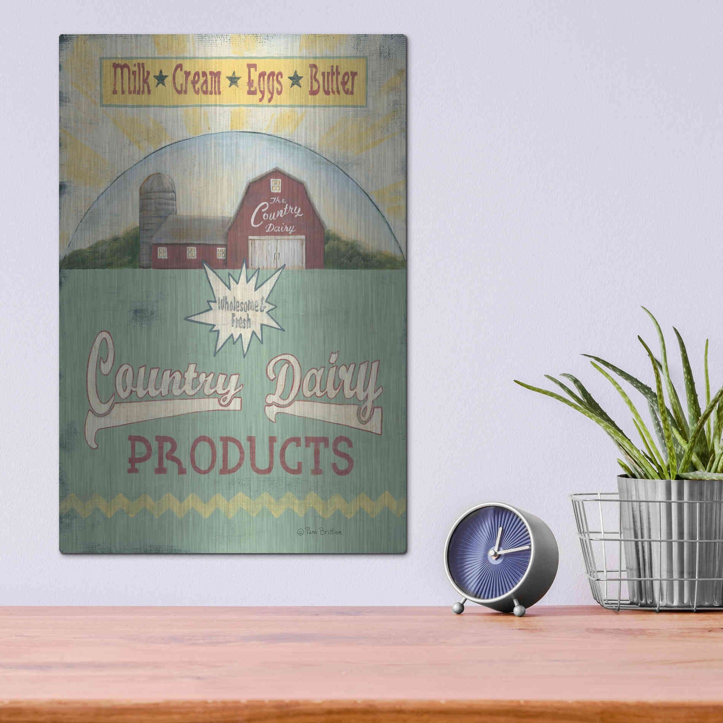 Luxe Metal Art 'Country Dairy' by Pam Britton, Metal Wall Art,12x16