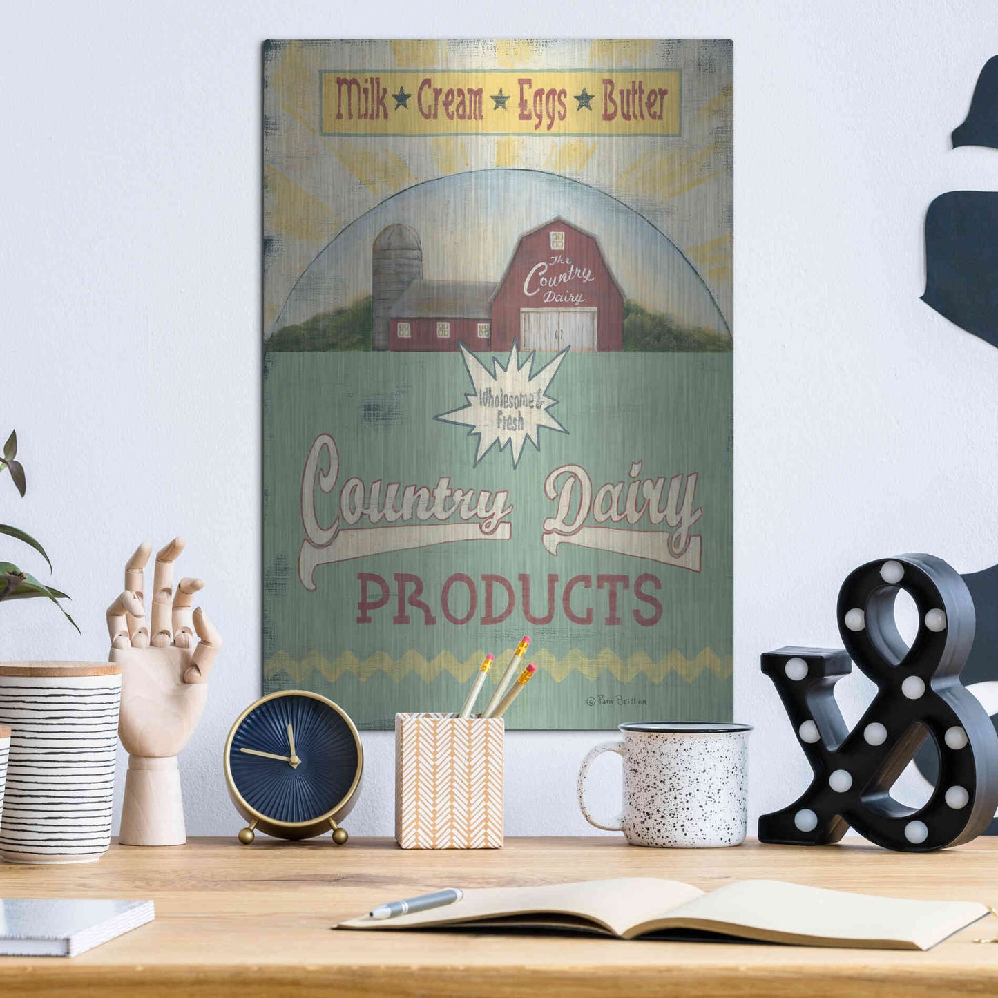 Luxe Metal Art 'Country Dairy' by Pam Britton, Metal Wall Art,12x16