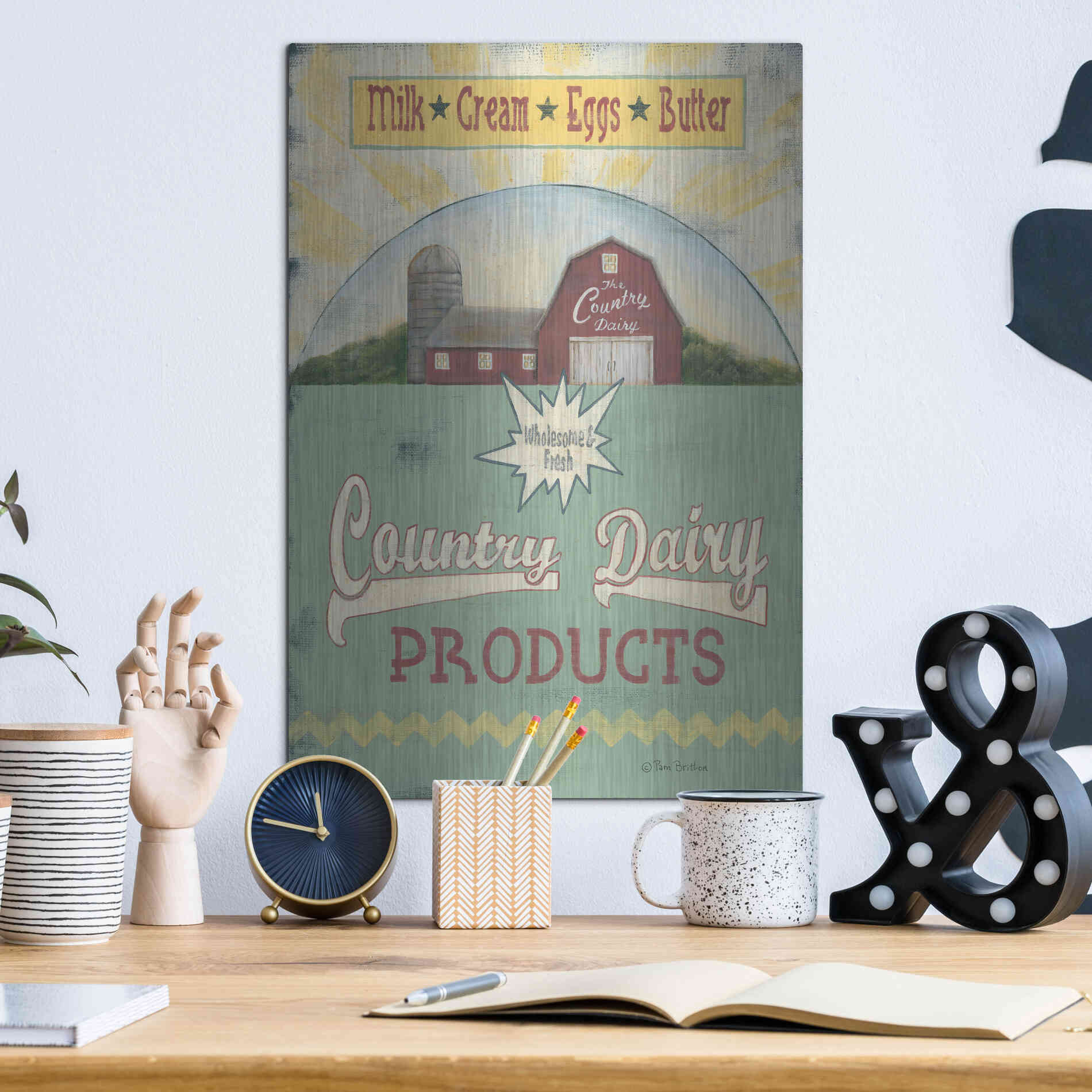 Luxe Metal Art 'Country Dairy' by Pam Britton, Metal Wall Art,12x16