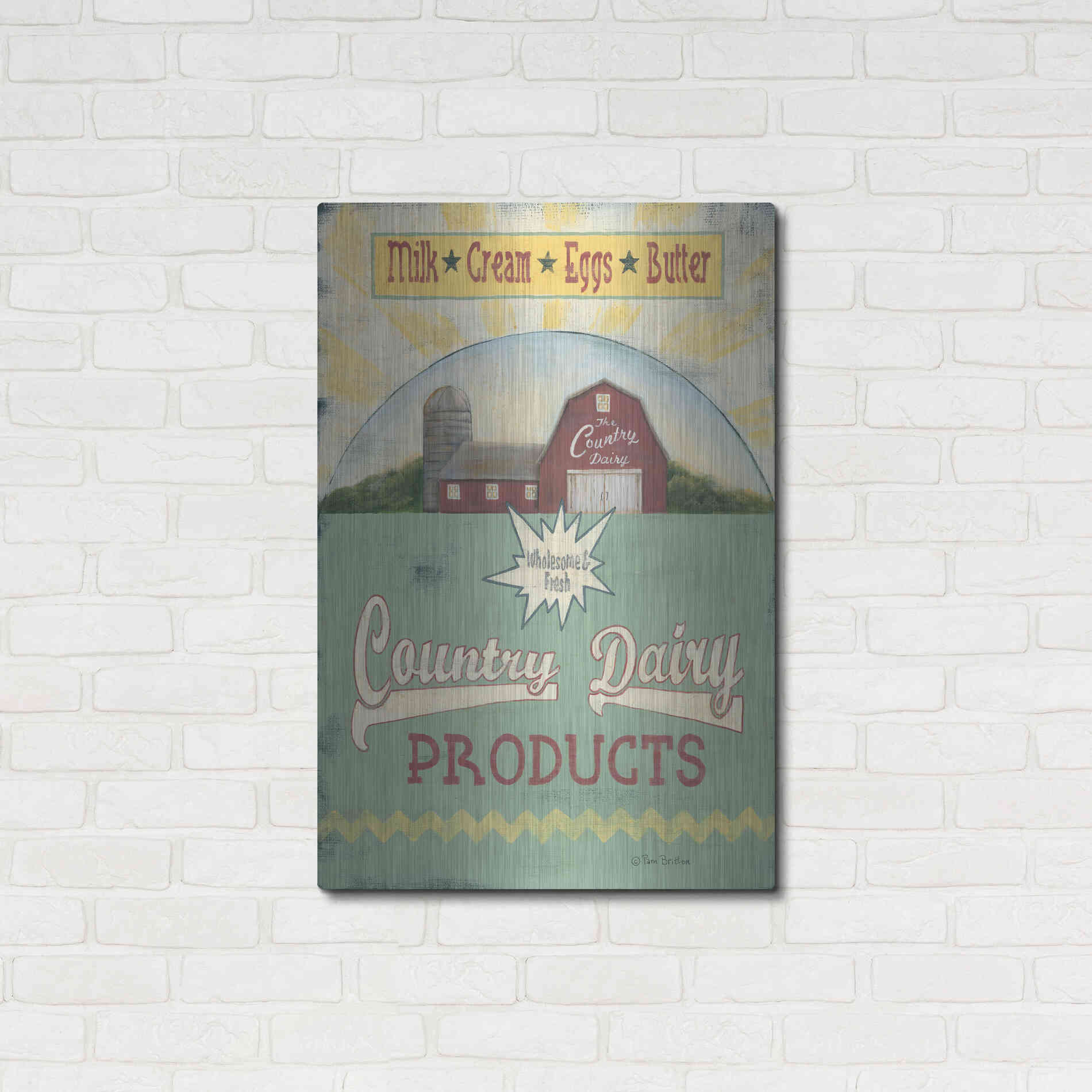 Luxe Metal Art 'Country Dairy' by Pam Britton, Metal Wall Art,24x36