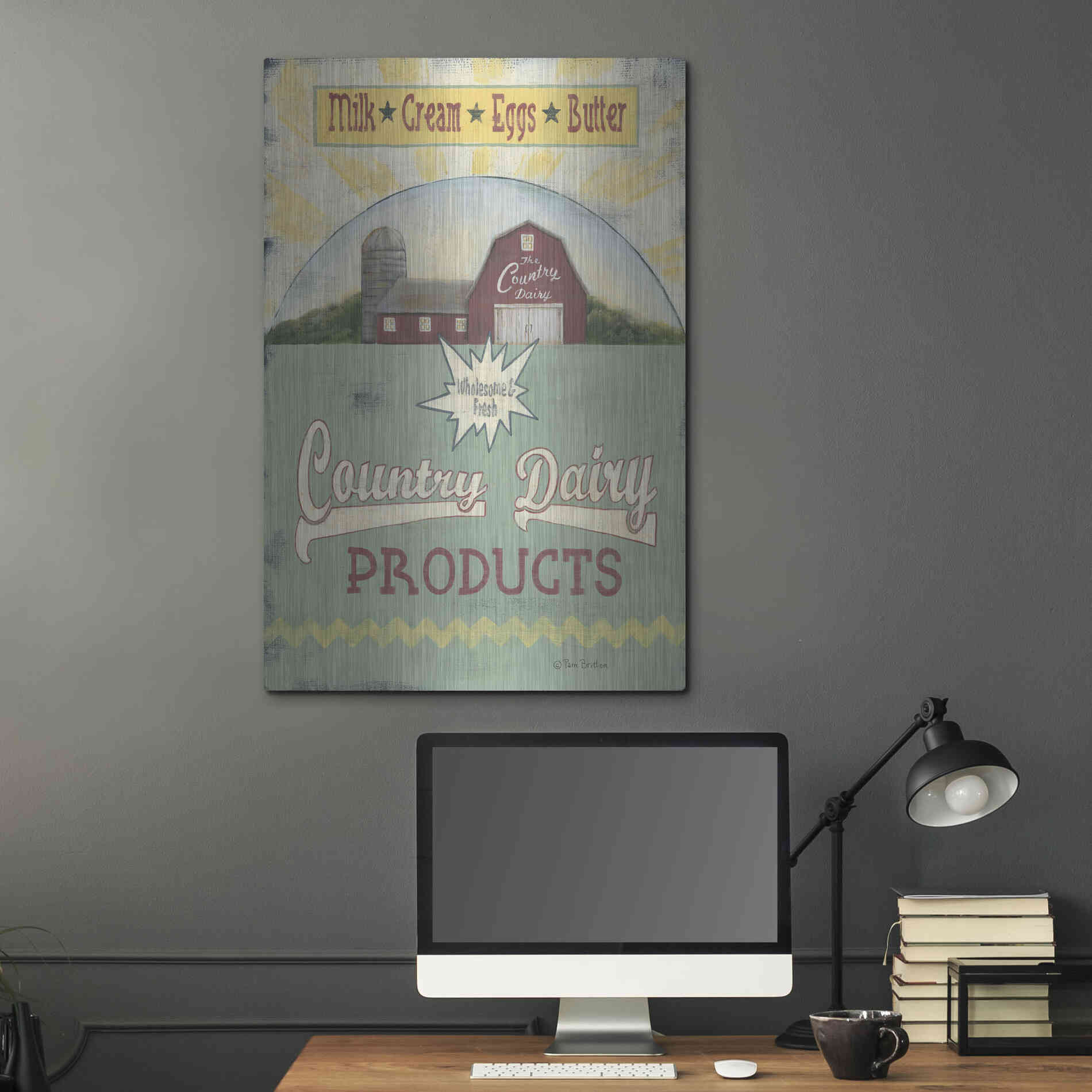 Luxe Metal Art 'Country Dairy' by Pam Britton, Metal Wall Art,24x36