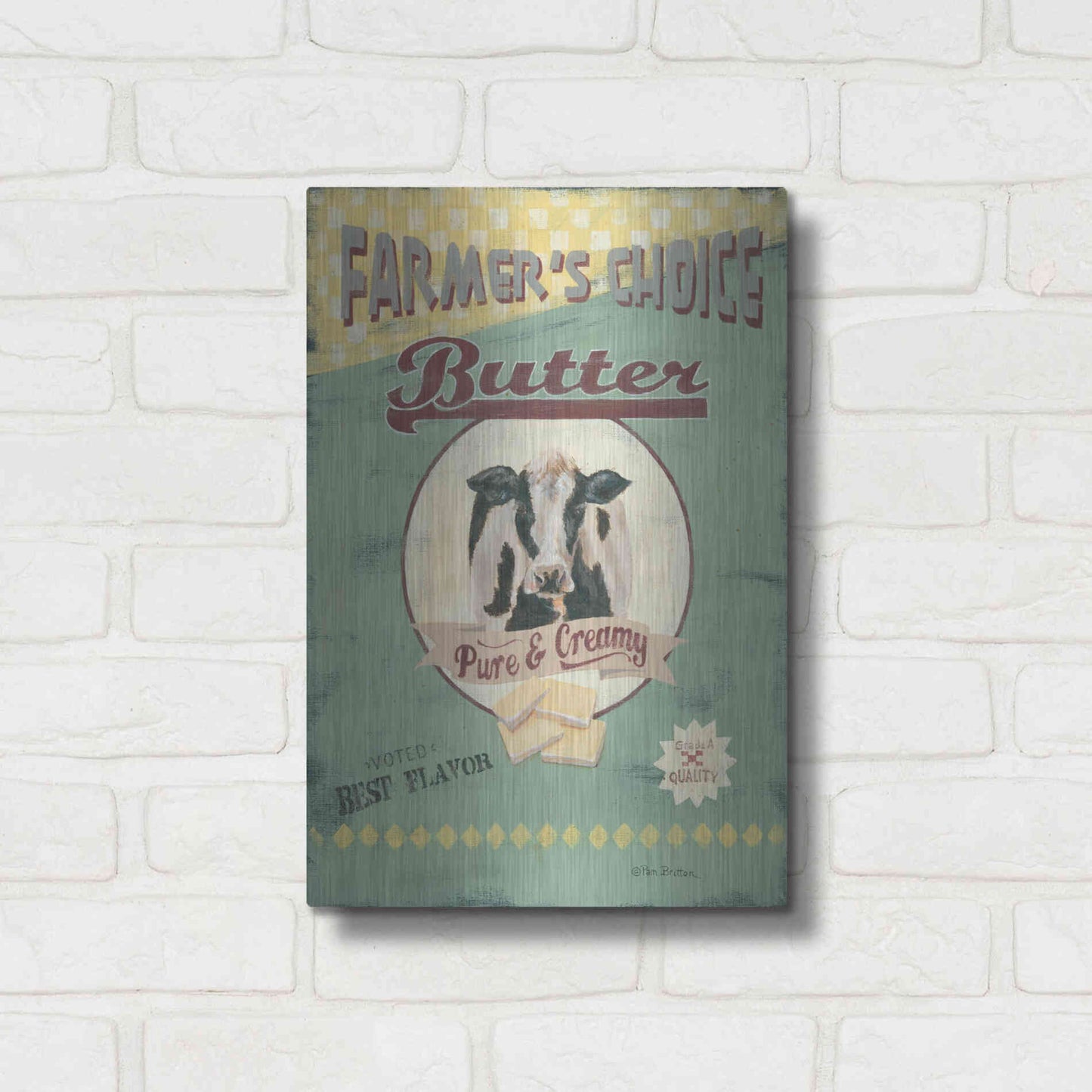 Luxe Metal Art 'Farmer's Choice Butter' by Pam Britton, Metal Wall Art,12x16