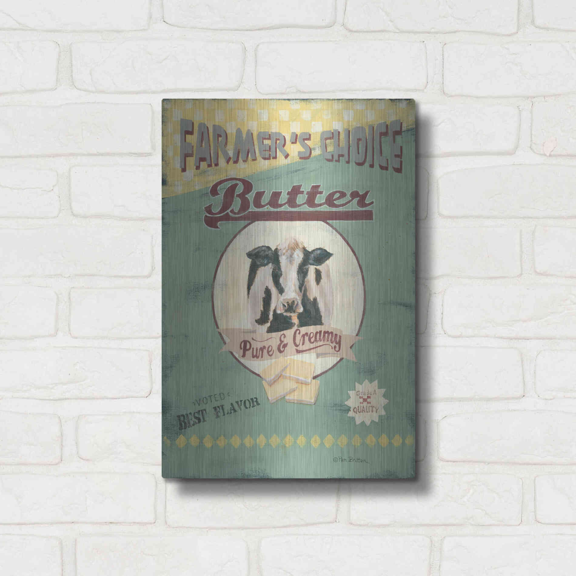 Luxe Metal Art 'Farmer's Choice Butter' by Pam Britton, Metal Wall Art,12x16