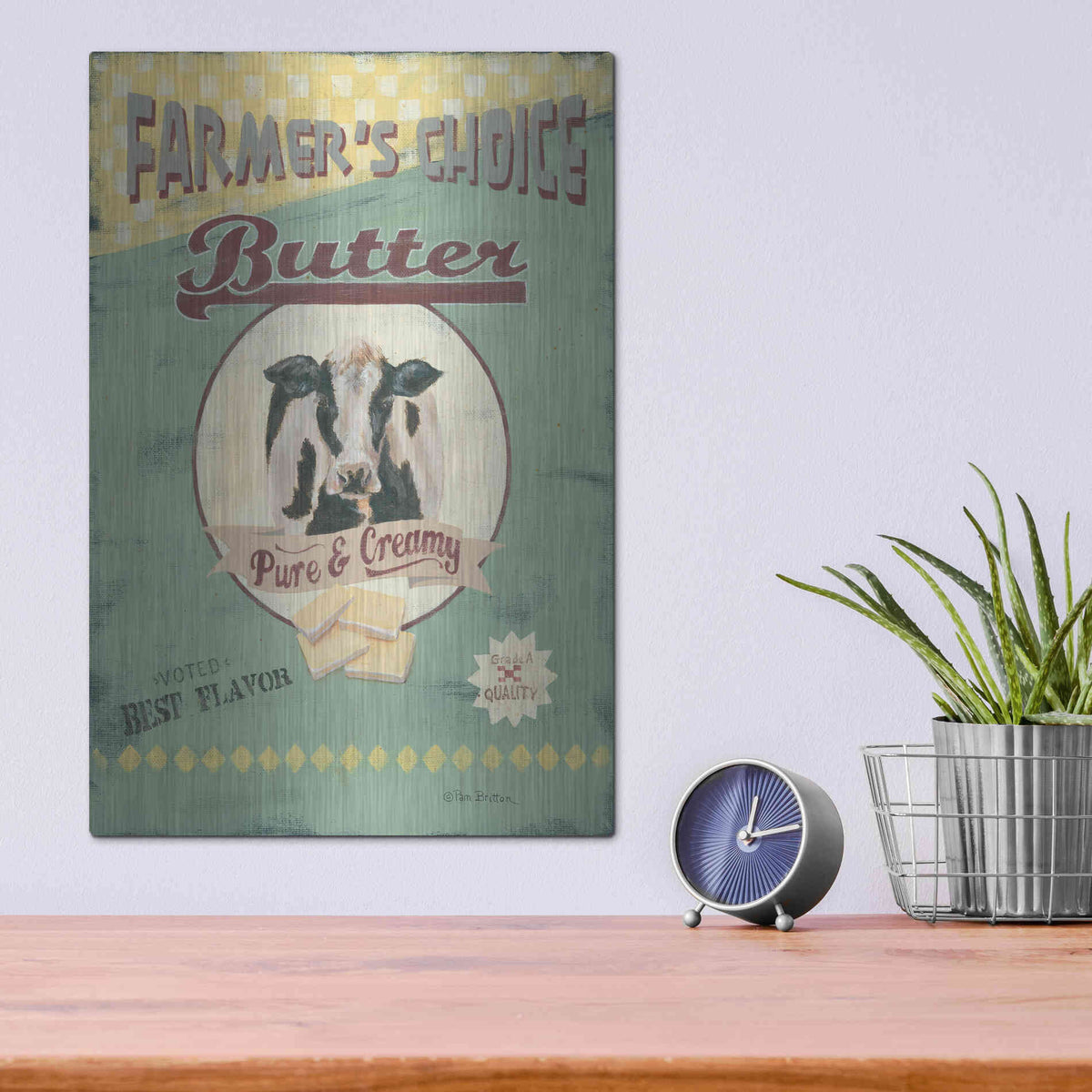 Luxe Metal Art 'Farmer's Choice Butter' by Pam Britton, Metal Wall Art,12x16