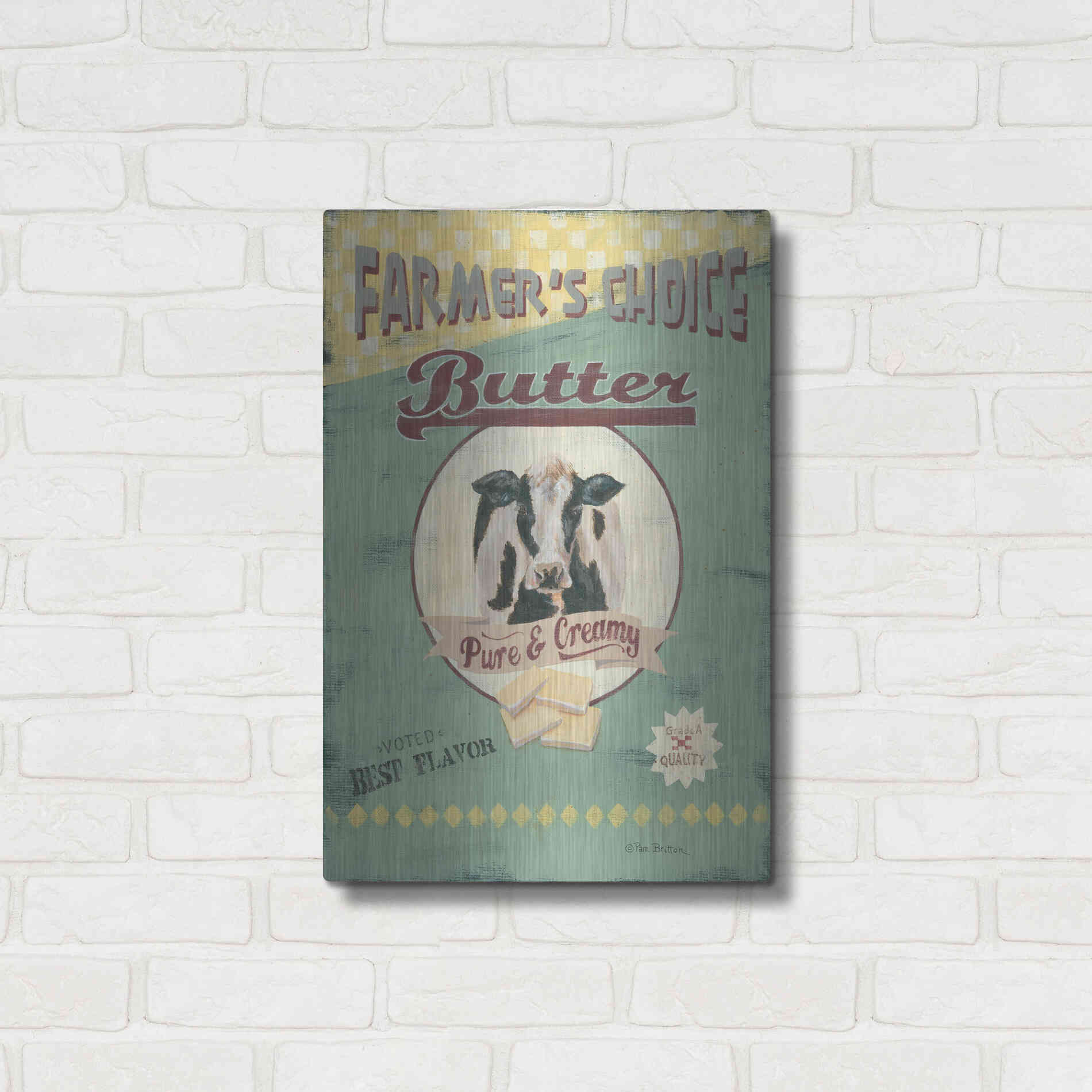 Luxe Metal Art 'Farmer's Choice Butter' by Pam Britton, Metal Wall Art,16x24