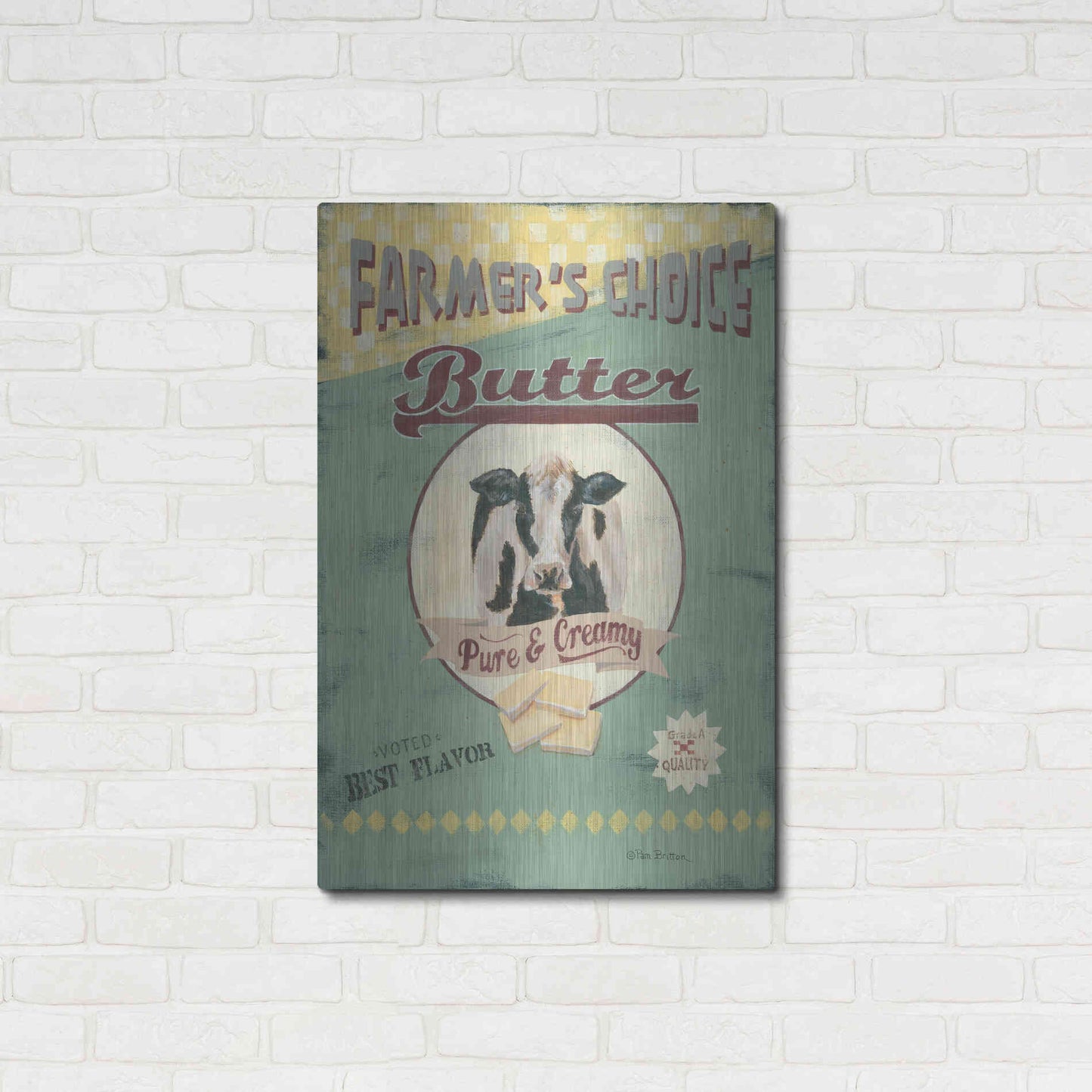 Luxe Metal Art 'Farmer's Choice Butter' by Pam Britton, Metal Wall Art,24x36