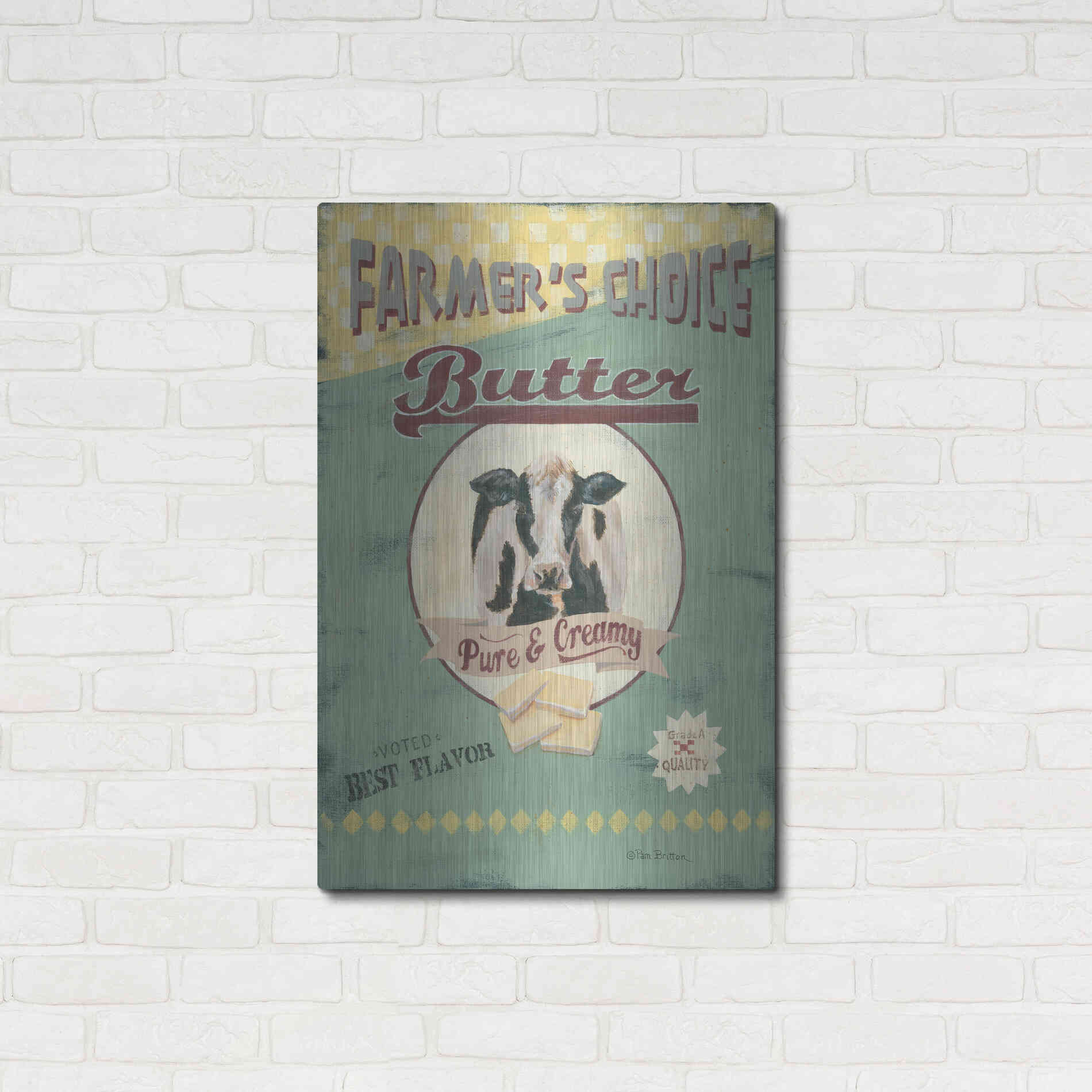 Luxe Metal Art 'Farmer's Choice Butter' by Pam Britton, Metal Wall Art,24x36