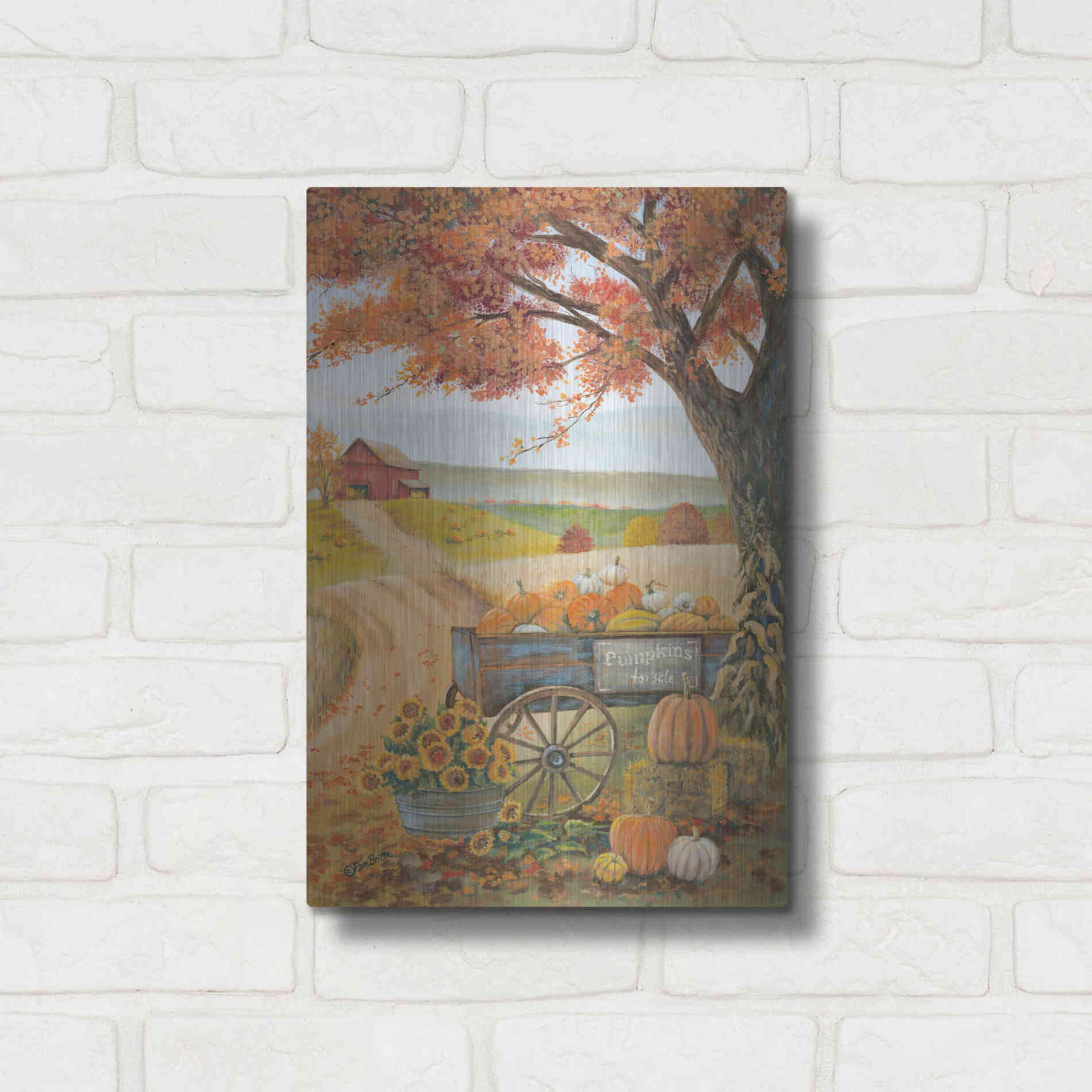 Luxe Metal Art 'Harvest Pumpkins' by Pam Britton, Metal Wall Art,12x16