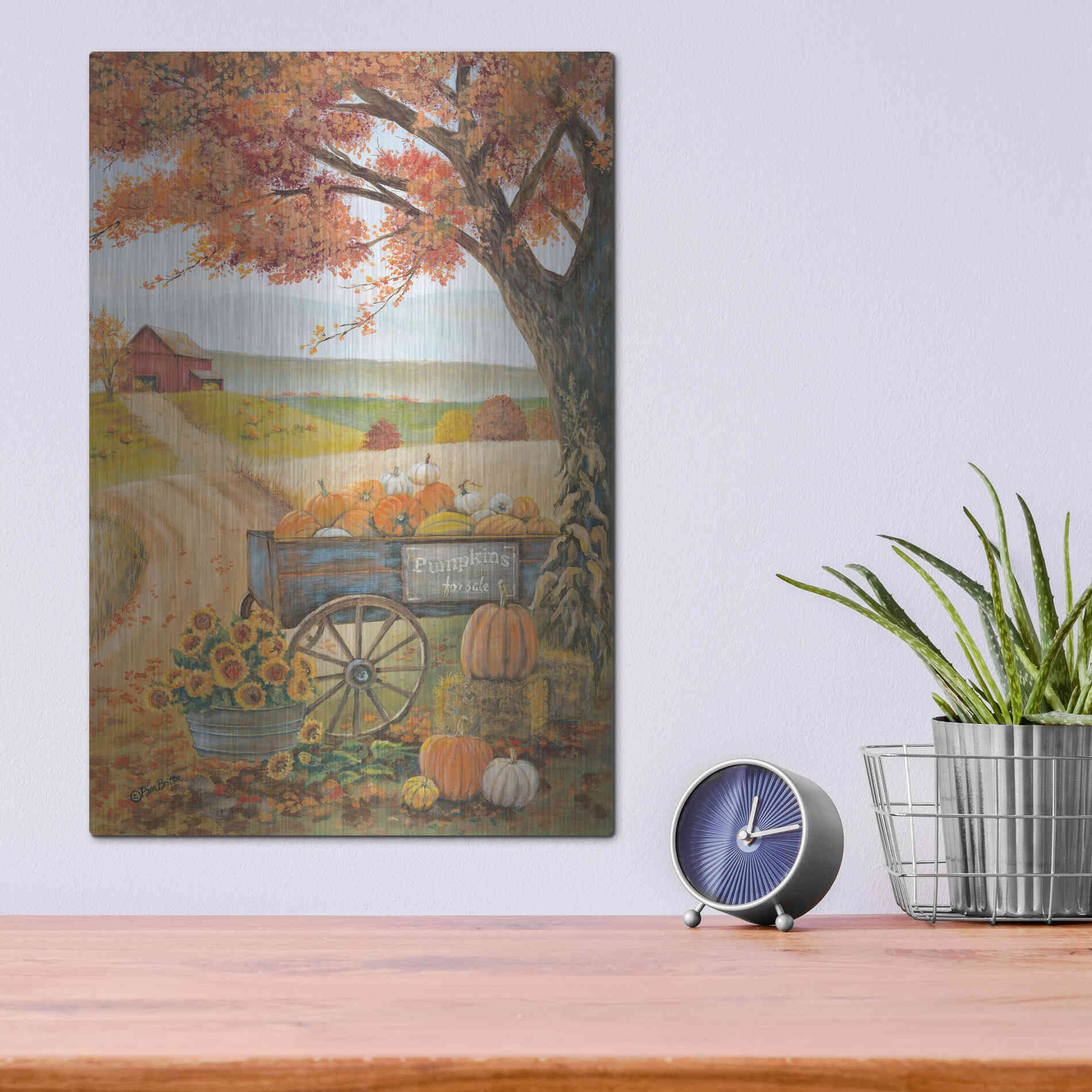 Luxe Metal Art 'Harvest Pumpkins' by Pam Britton, Metal Wall Art,12x16