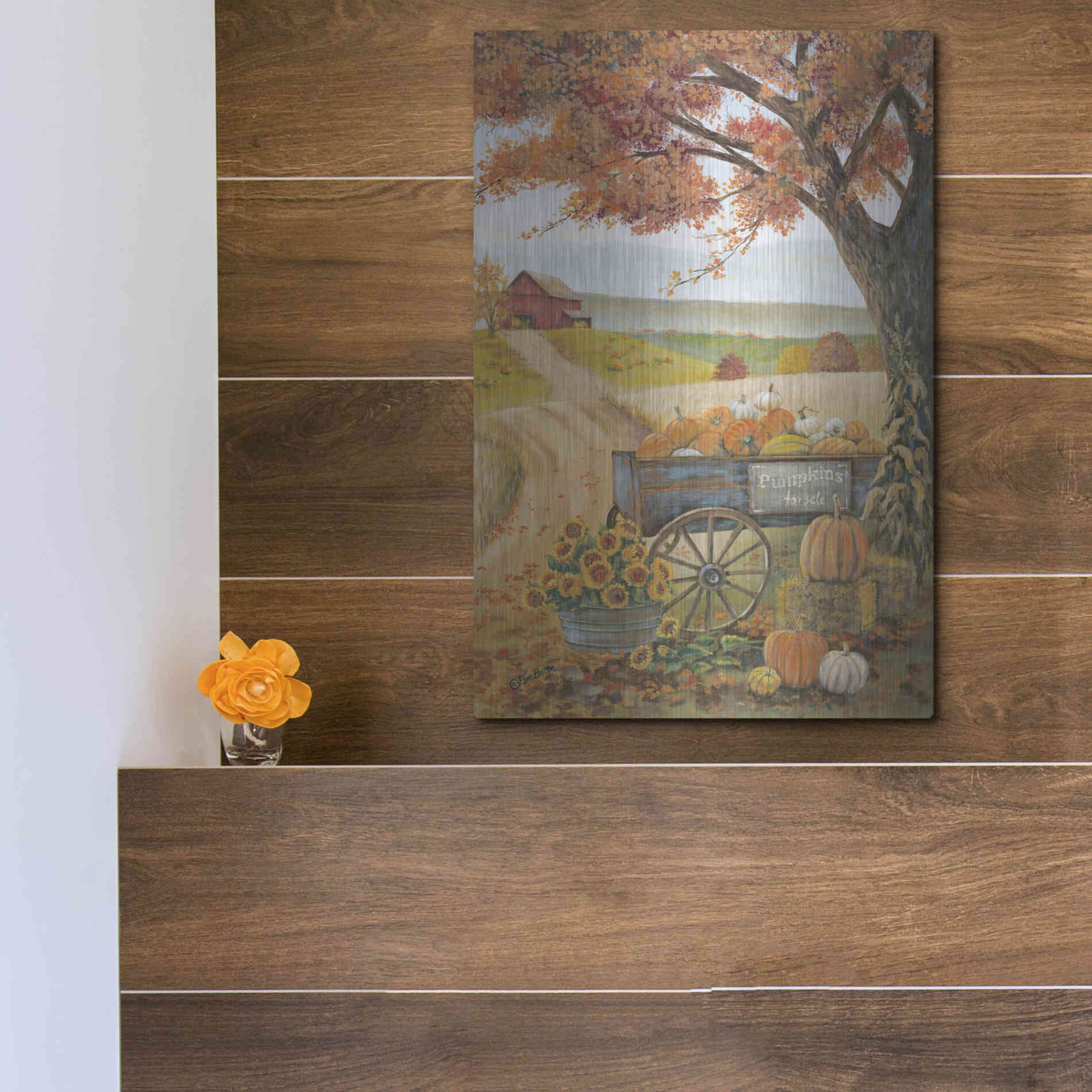 Luxe Metal Art 'Harvest Pumpkins' by Pam Britton, Metal Wall Art,12x16