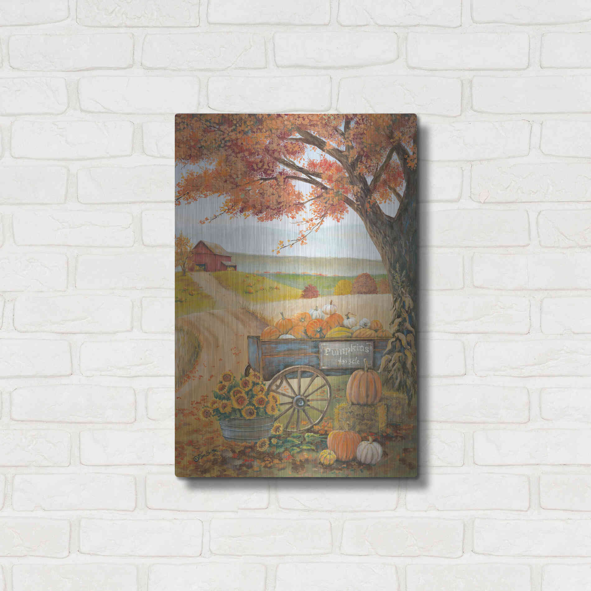 Luxe Metal Art 'Harvest Pumpkins' by Pam Britton, Metal Wall Art,16x24