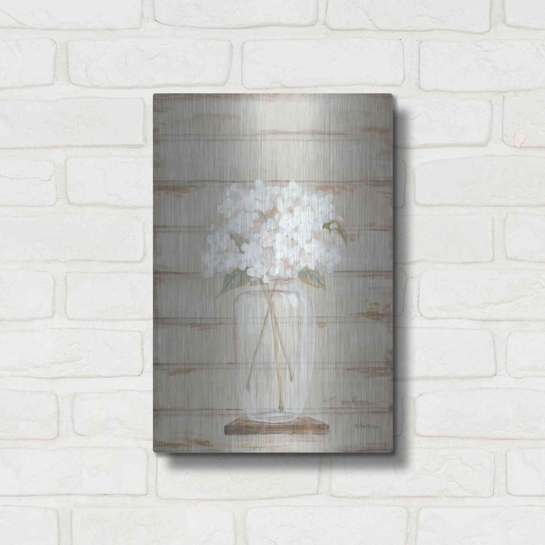 Luxe Metal Art 'Hydrangeas in Vase' by Pam Britton, Metal Wall Art,12x16