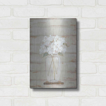 Luxe Metal Art 'Hydrangeas in Vase' by Pam Britton, Metal Wall Art,12x16