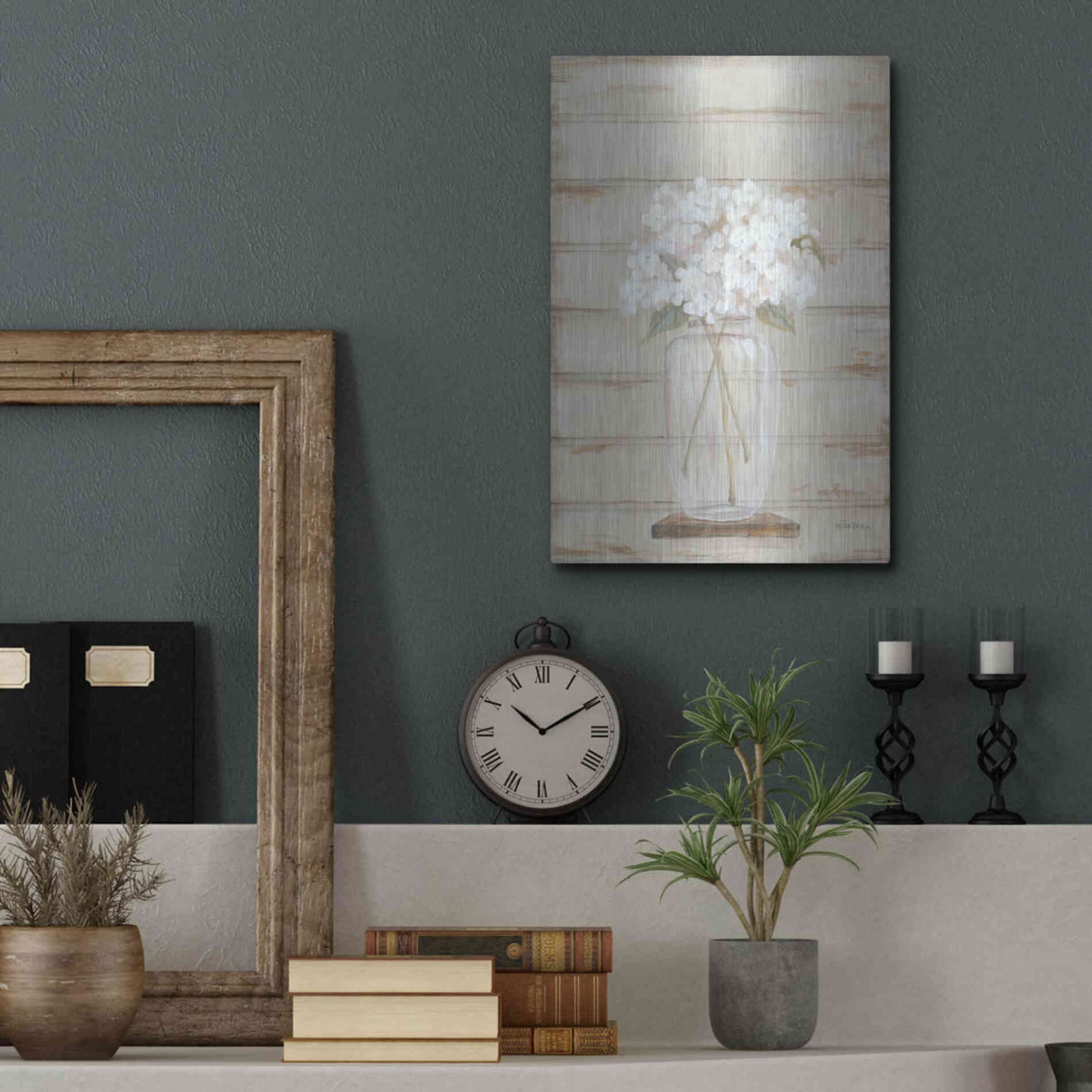 Luxe Metal Art 'Hydrangeas in Vase' by Pam Britton, Metal Wall Art,12x16