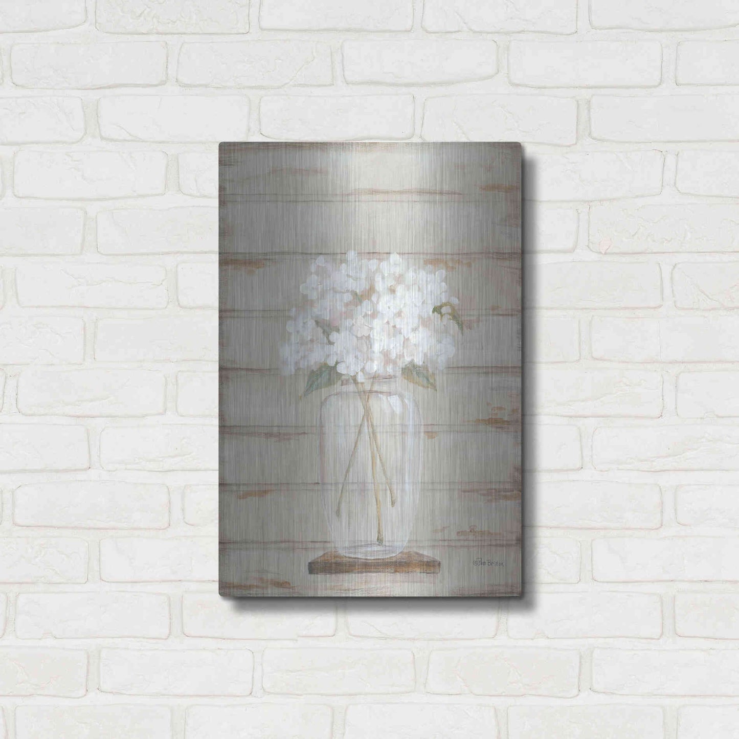 Luxe Metal Art 'Hydrangeas in Vase' by Pam Britton, Metal Wall Art,16x24