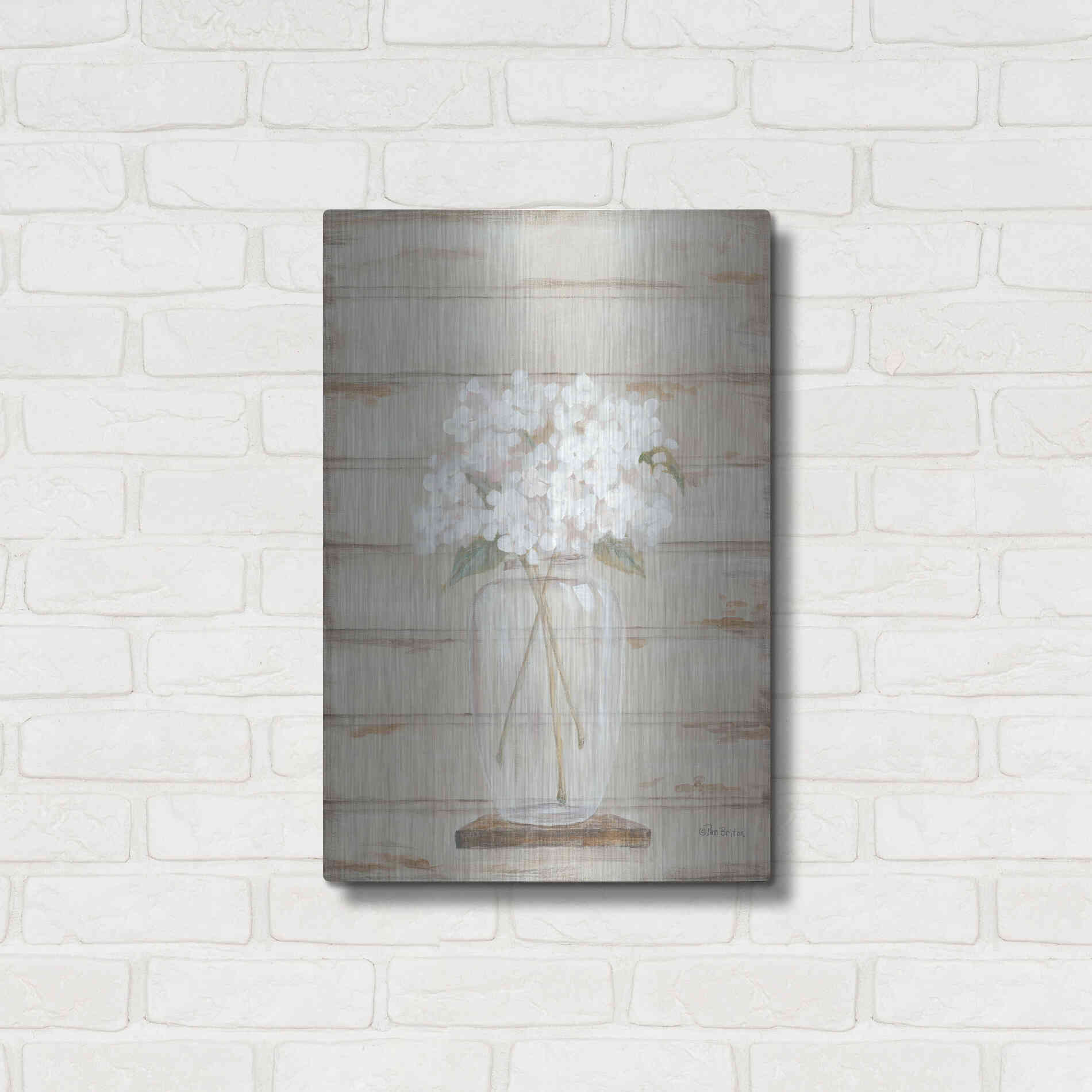 Luxe Metal Art 'Hydrangeas in Vase' by Pam Britton, Metal Wall Art,16x24