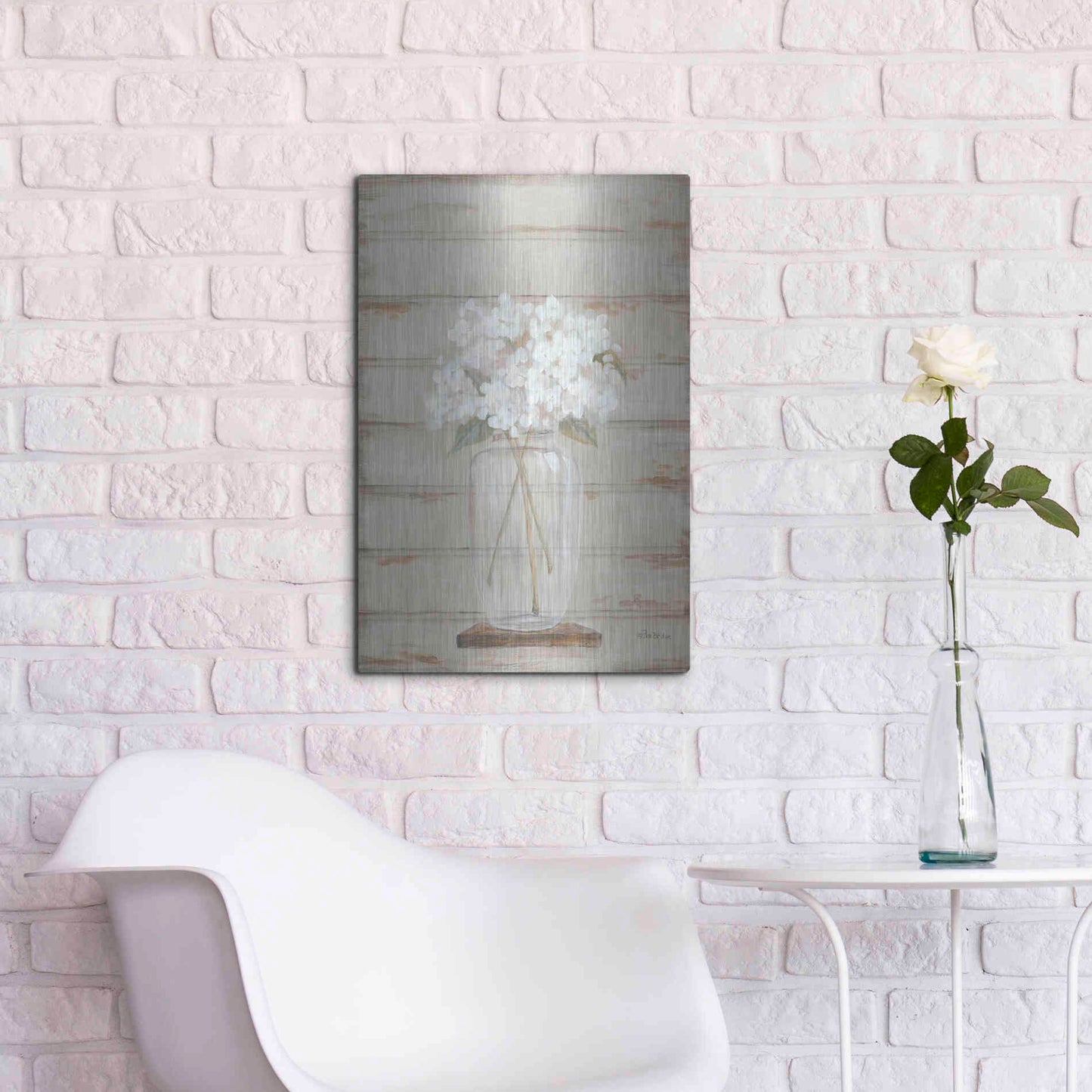Luxe Metal Art 'Hydrangeas in Vase' by Pam Britton, Metal Wall Art,16x24