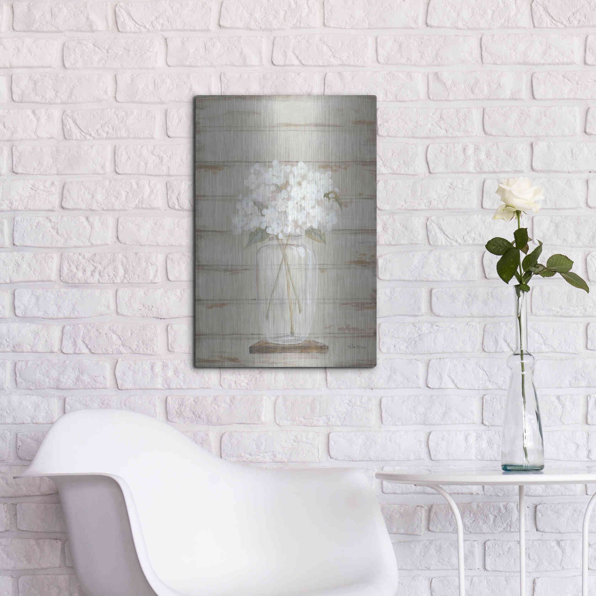 Luxe Metal Art 'Hydrangeas in Vase' by Pam Britton, Metal Wall Art,16x24