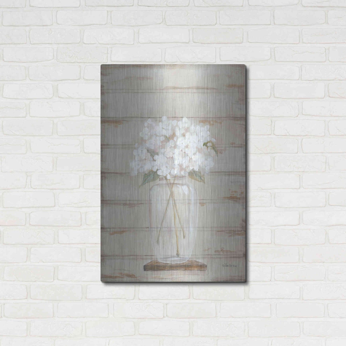 Luxe Metal Art 'Hydrangeas in Vase' by Pam Britton, Metal Wall Art,24x36