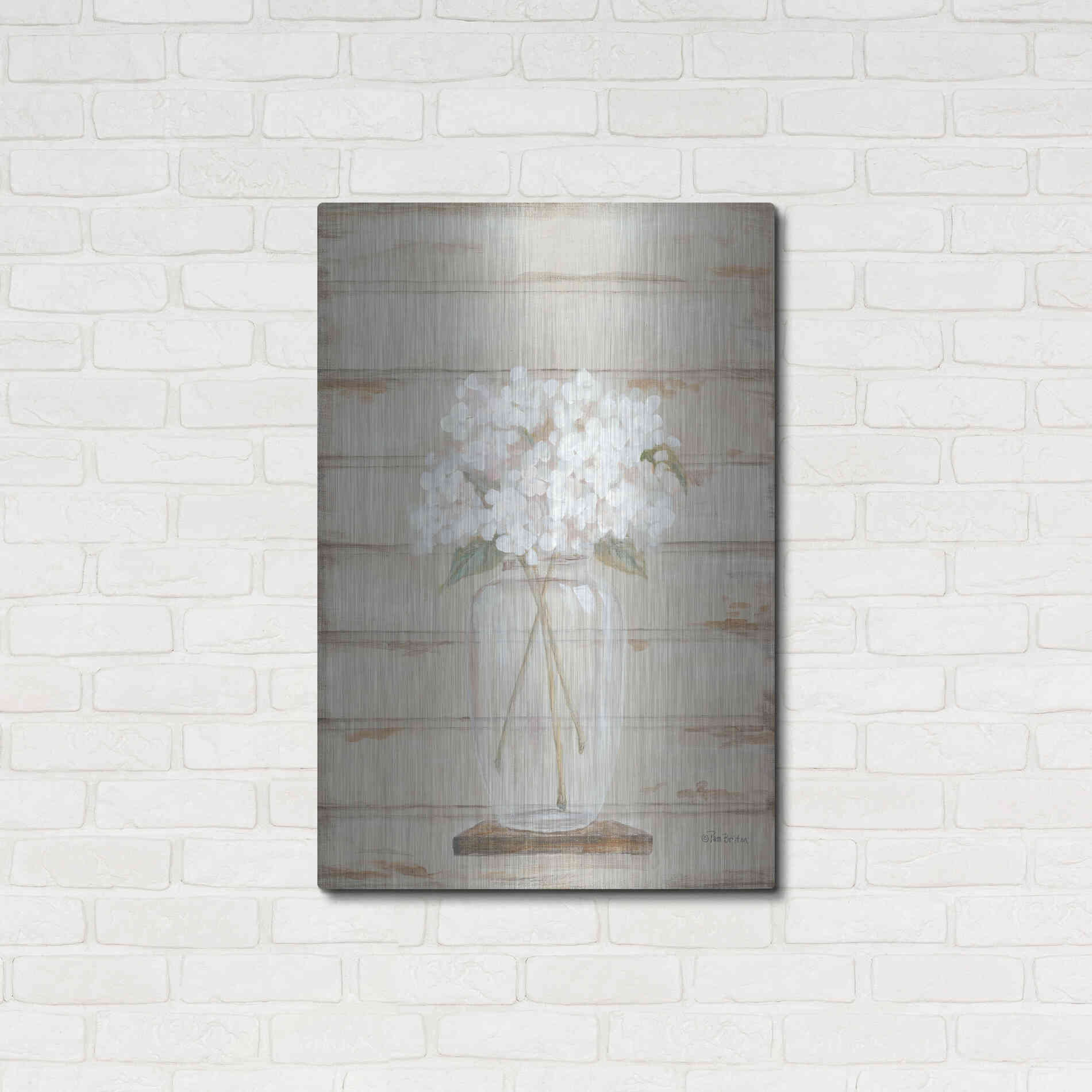 Luxe Metal Art 'Hydrangeas in Vase' by Pam Britton, Metal Wall Art,24x36