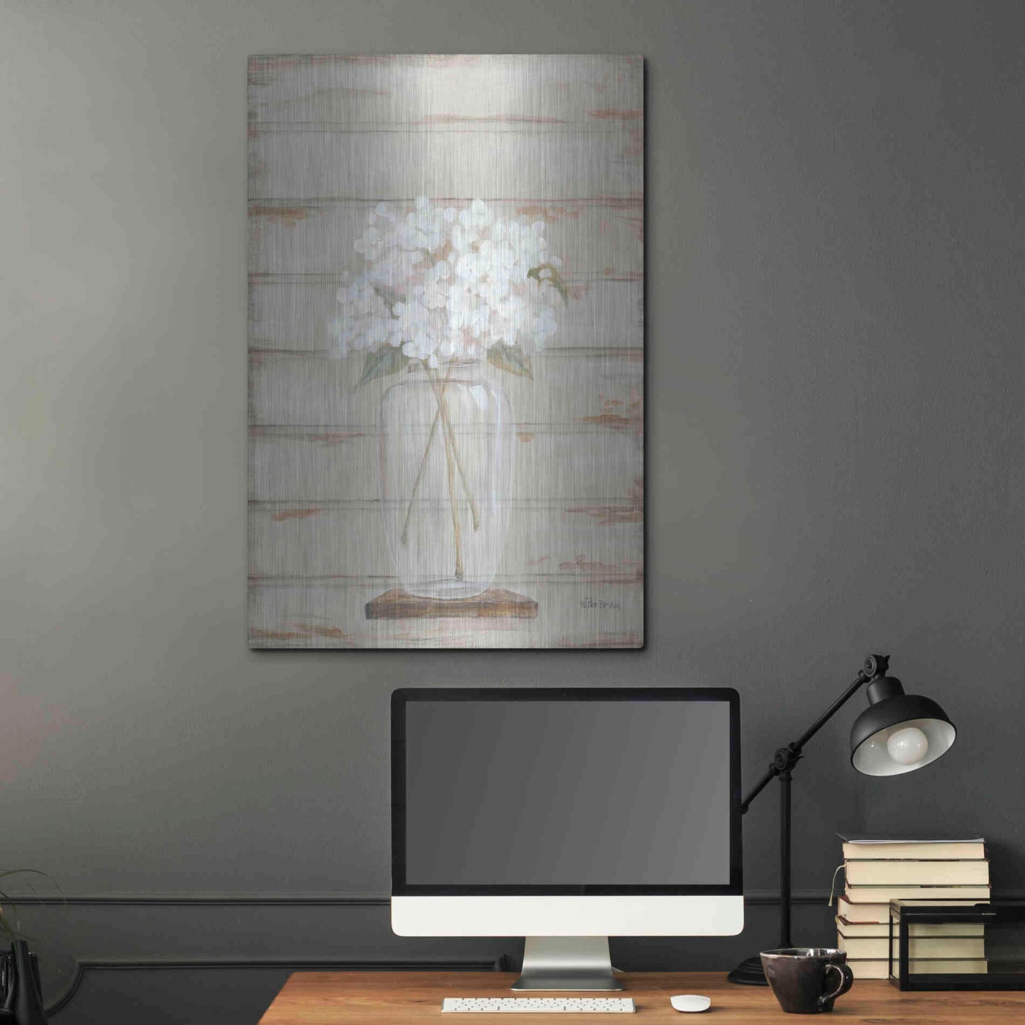 Luxe Metal Art 'Hydrangeas in Vase' by Pam Britton, Metal Wall Art,24x36