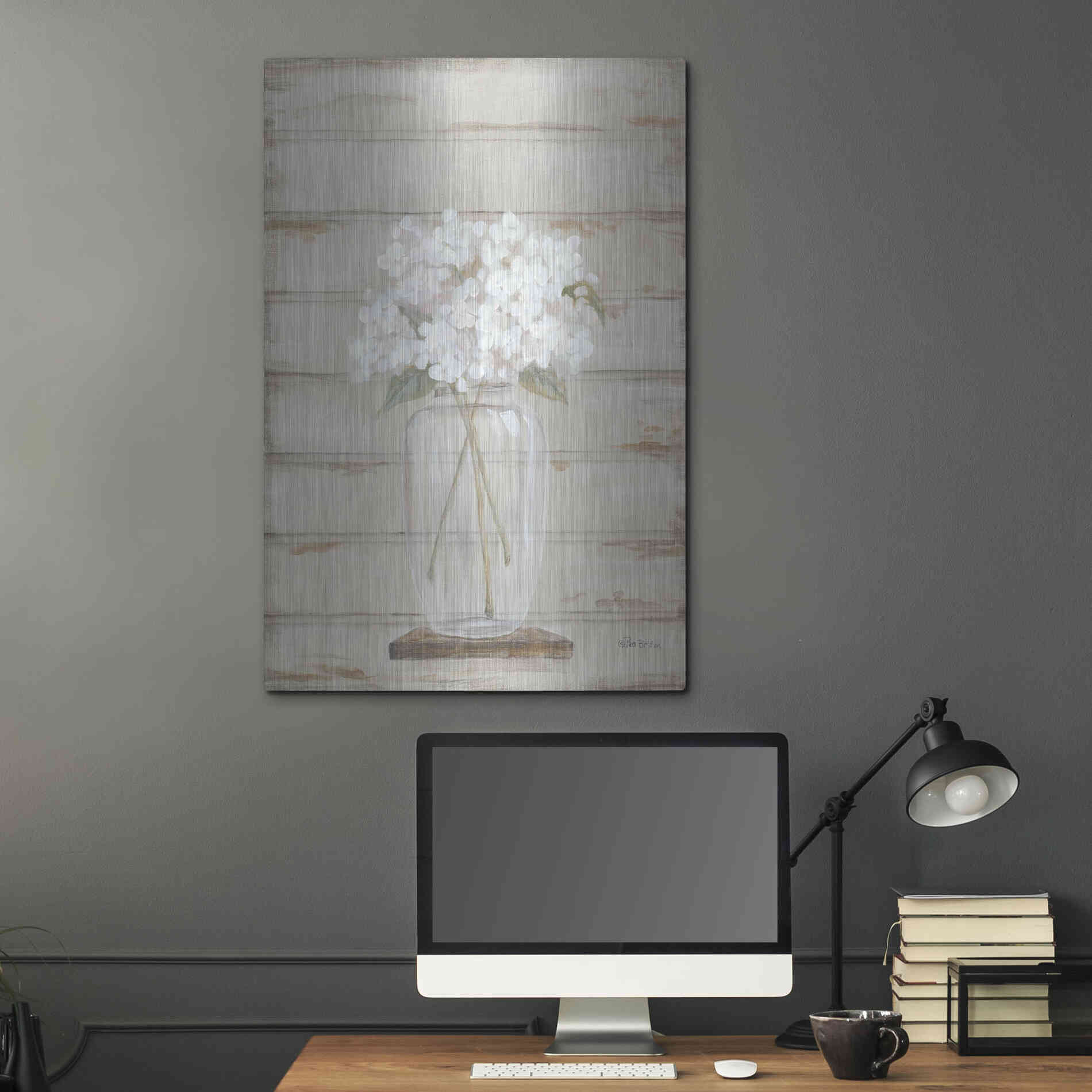 Luxe Metal Art 'Hydrangeas in Vase' by Pam Britton, Metal Wall Art,24x36