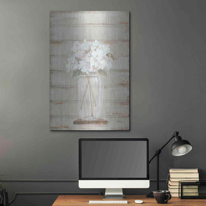 Luxe Metal Art 'Hydrangeas in Vase' by Pam Britton, Metal Wall Art,24x36